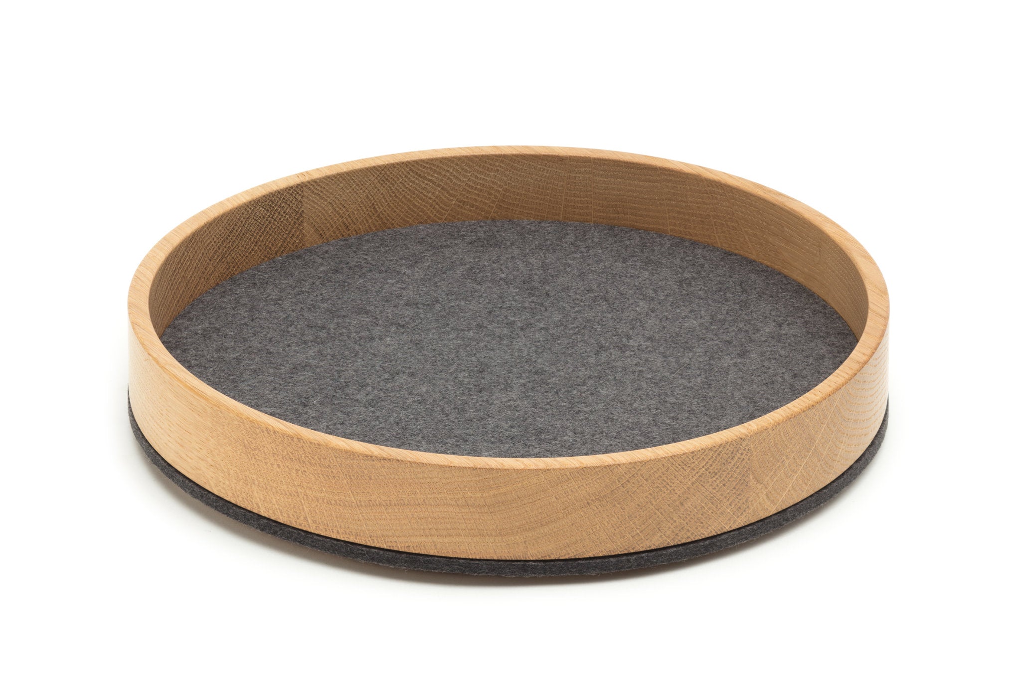 Rundes Tablett Bowl M von Hey-Sign aus Eichenholz und Wollfilz in der Farbe Anthrazit