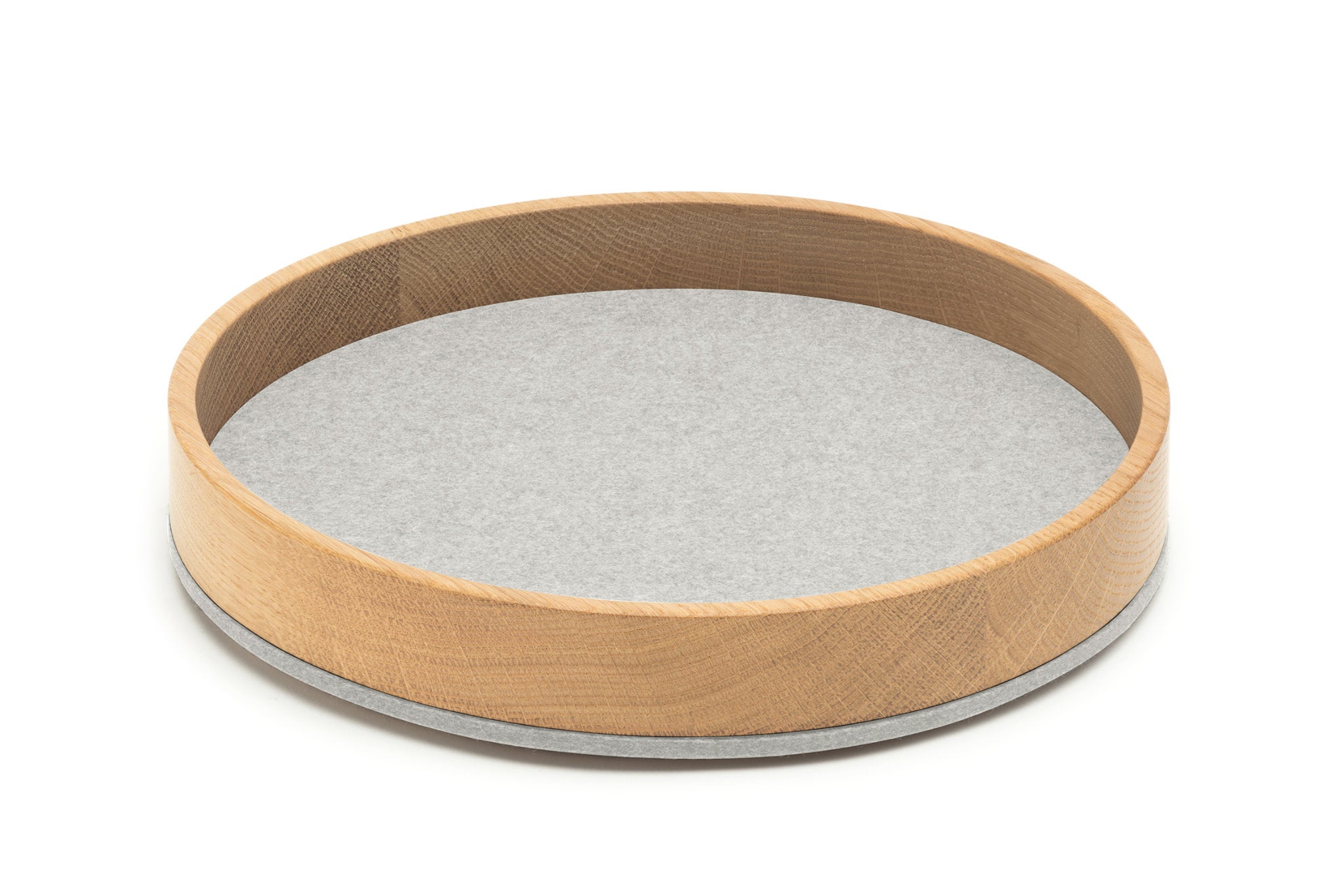 Rundes Tablett Bowl M von Hey-Sign aus Eichenholz und Wollfilz in der Farbe Marmor