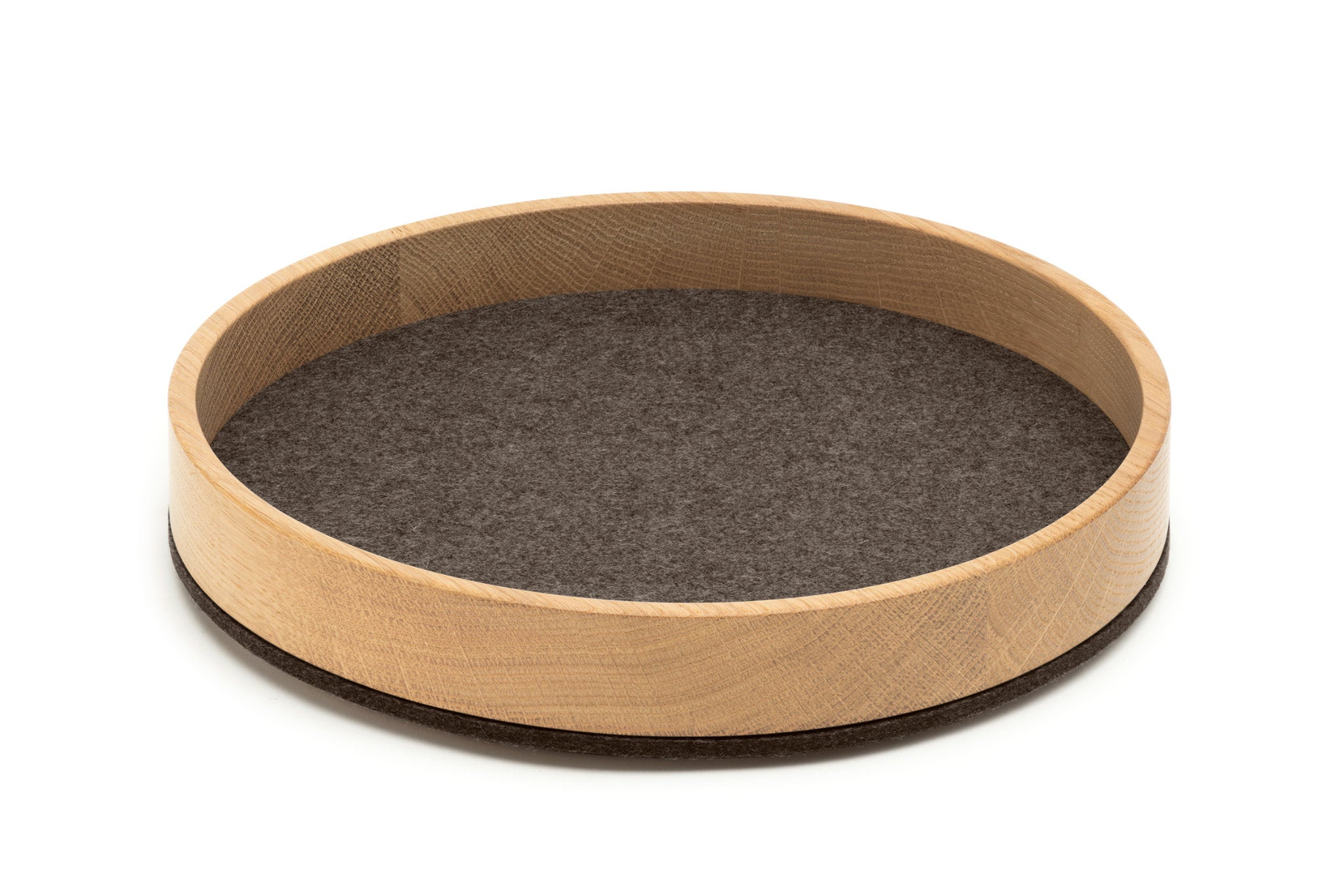 Rundes Tablett Bowl M von Hey-Sign aus Eichenholz und Wollfilz in der Farbe Pepper