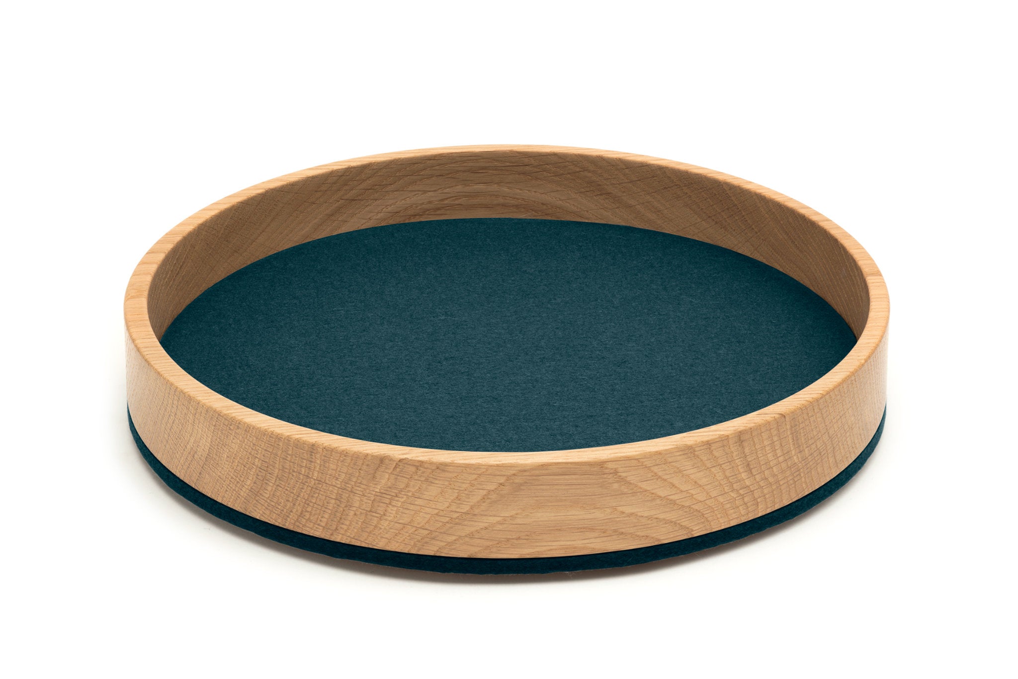 Rundes Tablett Bowl M von Hey-Sign aus Eichenholz und Wollfilz in der Farbe Ocean