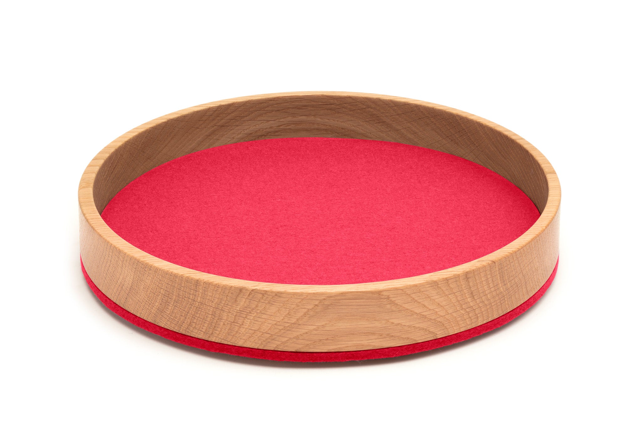 Rundes Tablett Bowl M von Hey-Sign aus Eichenholz und Wollfilz in der Farbe Coral