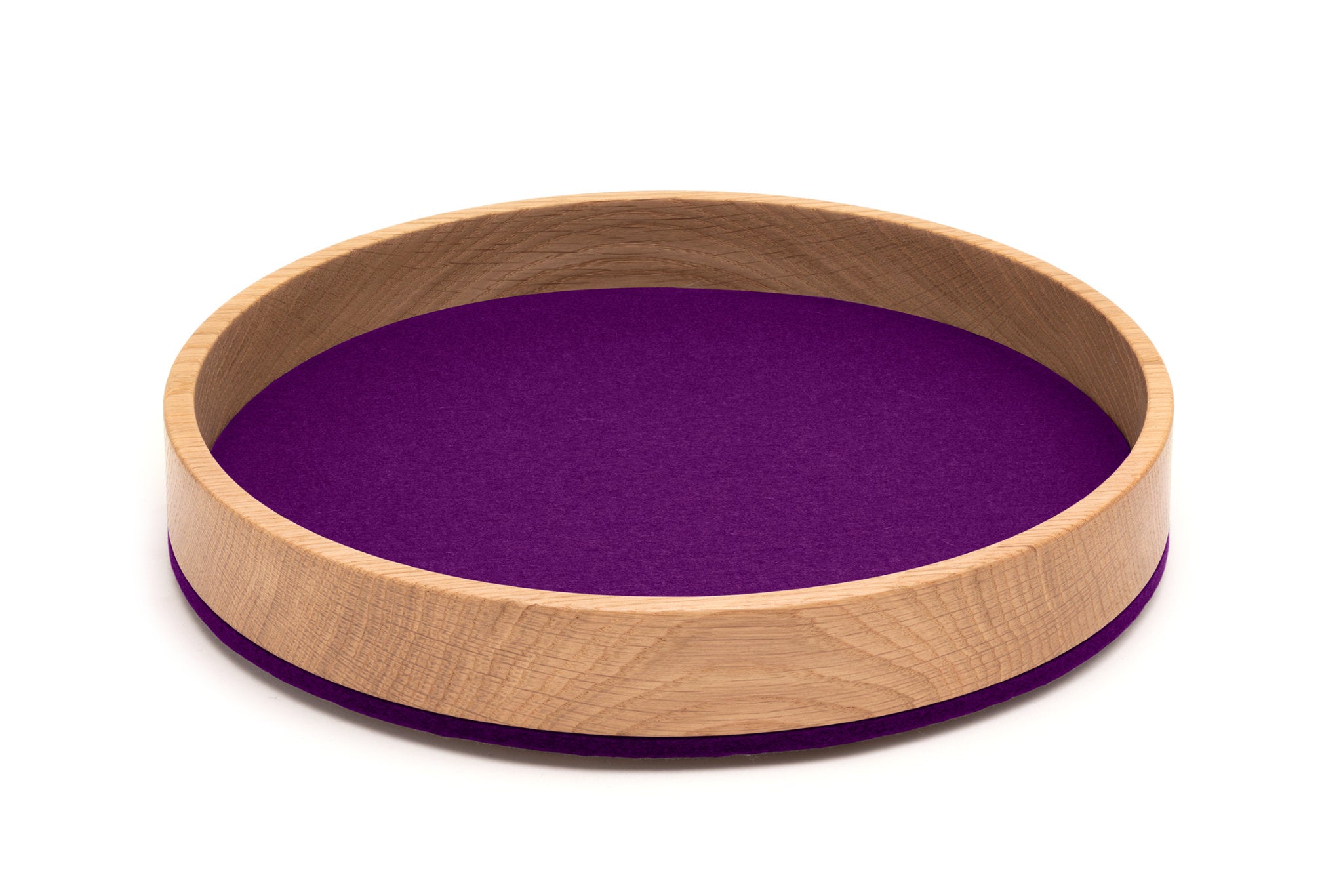 Rundes Tablett Bowl M von Hey-Sign aus Eichenholz und Wollfilz in der Farbe Pflaume