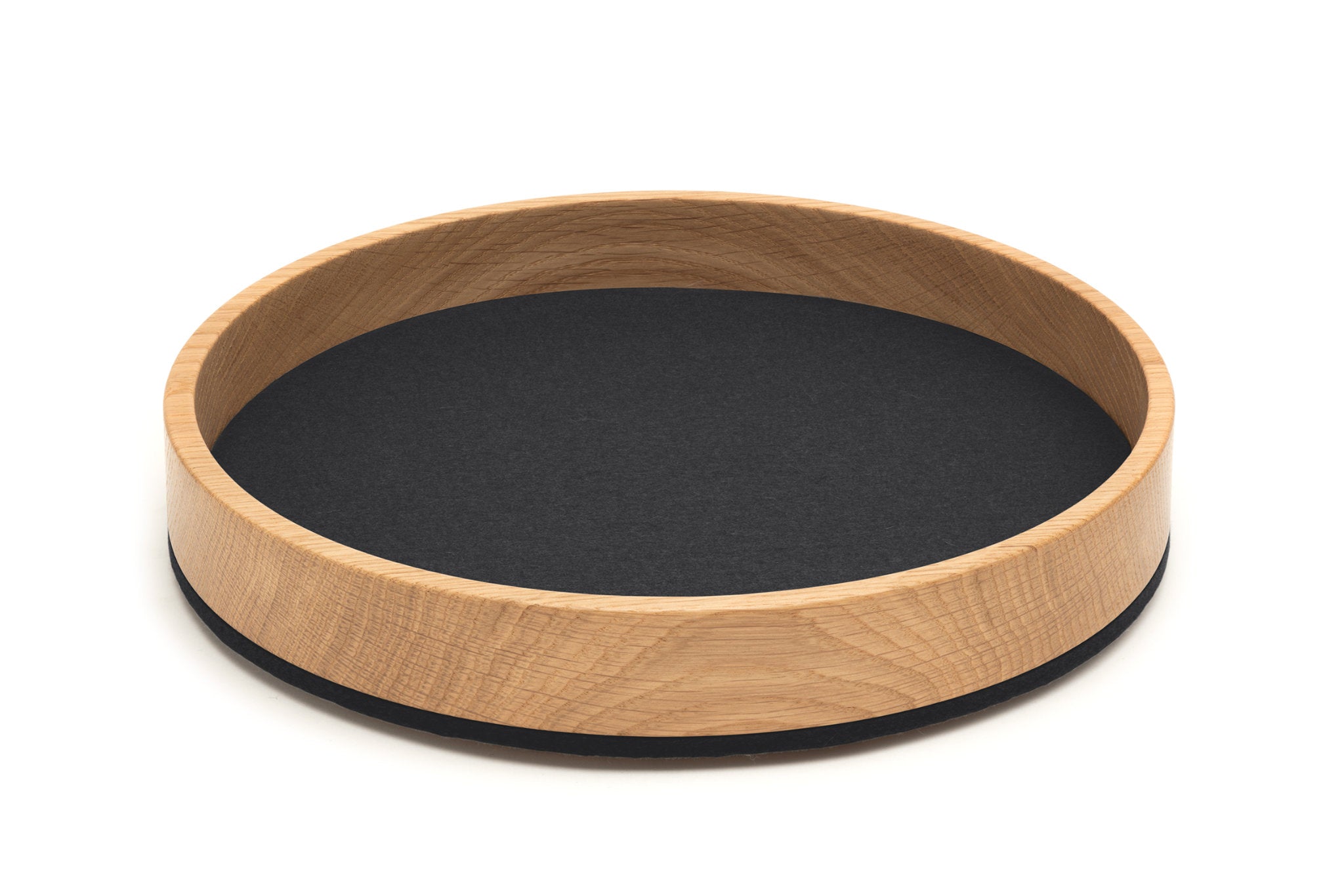 Rundes Tablett Bowl M von Hey-Sign aus Eichenholz und Wollfilz in der Farbe Schwarz