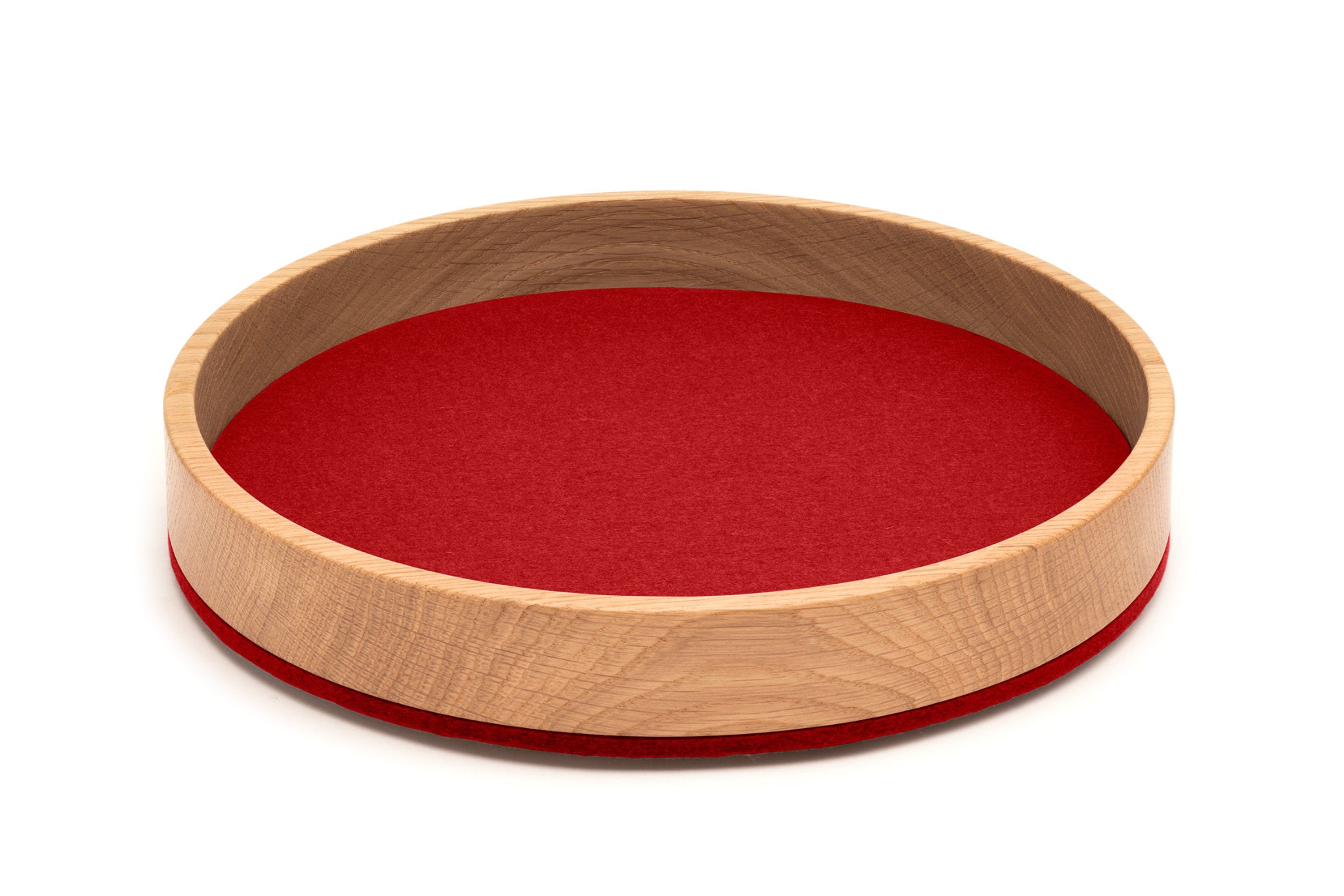 Rundes Tablett Bowl M von Hey-Sign aus Eichenholz und Wollfilz in der Farbe Rot