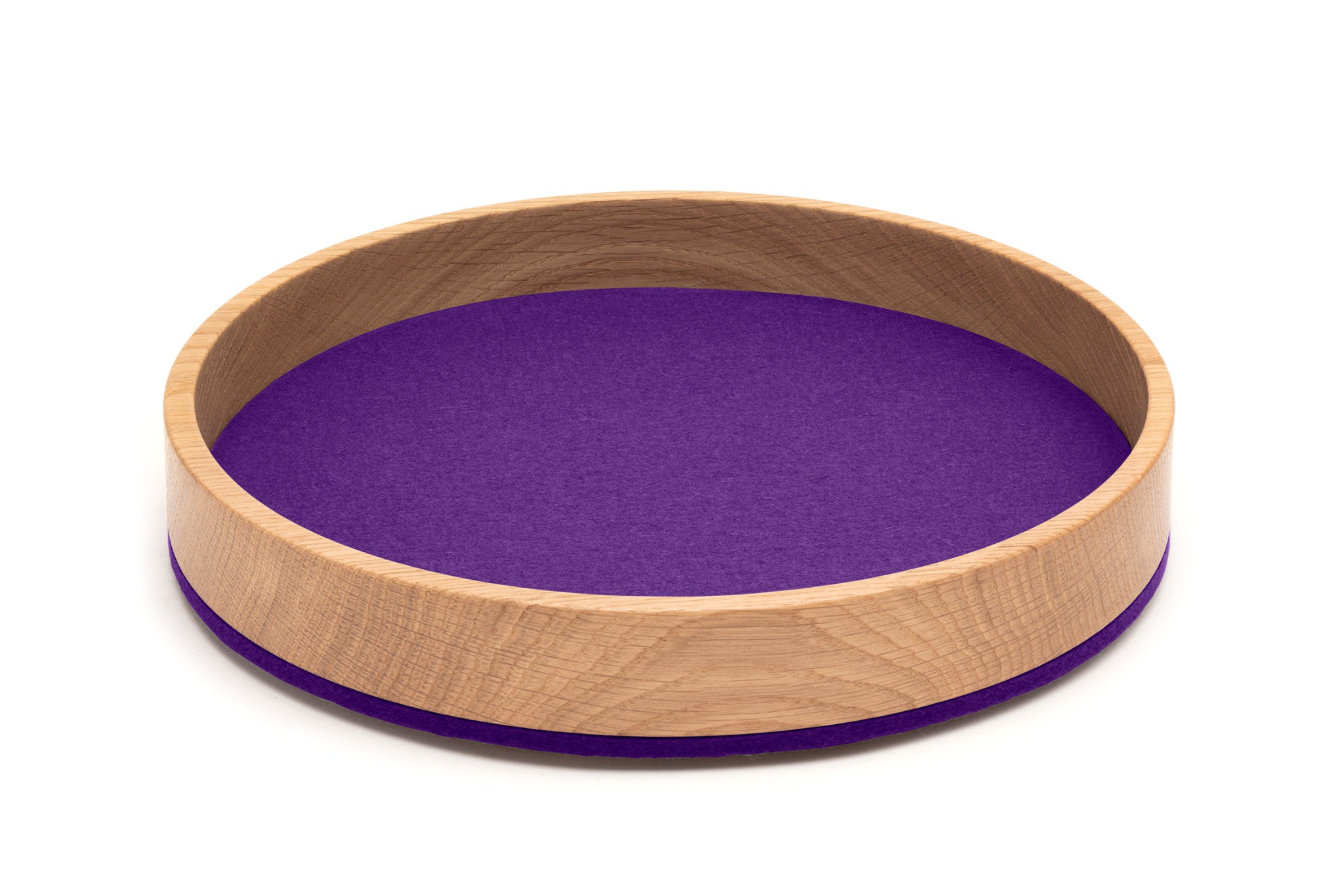 Rundes Tablett Bowl M von Hey-Sign aus Eichenholz und Wollfilz in der Farbe Violett