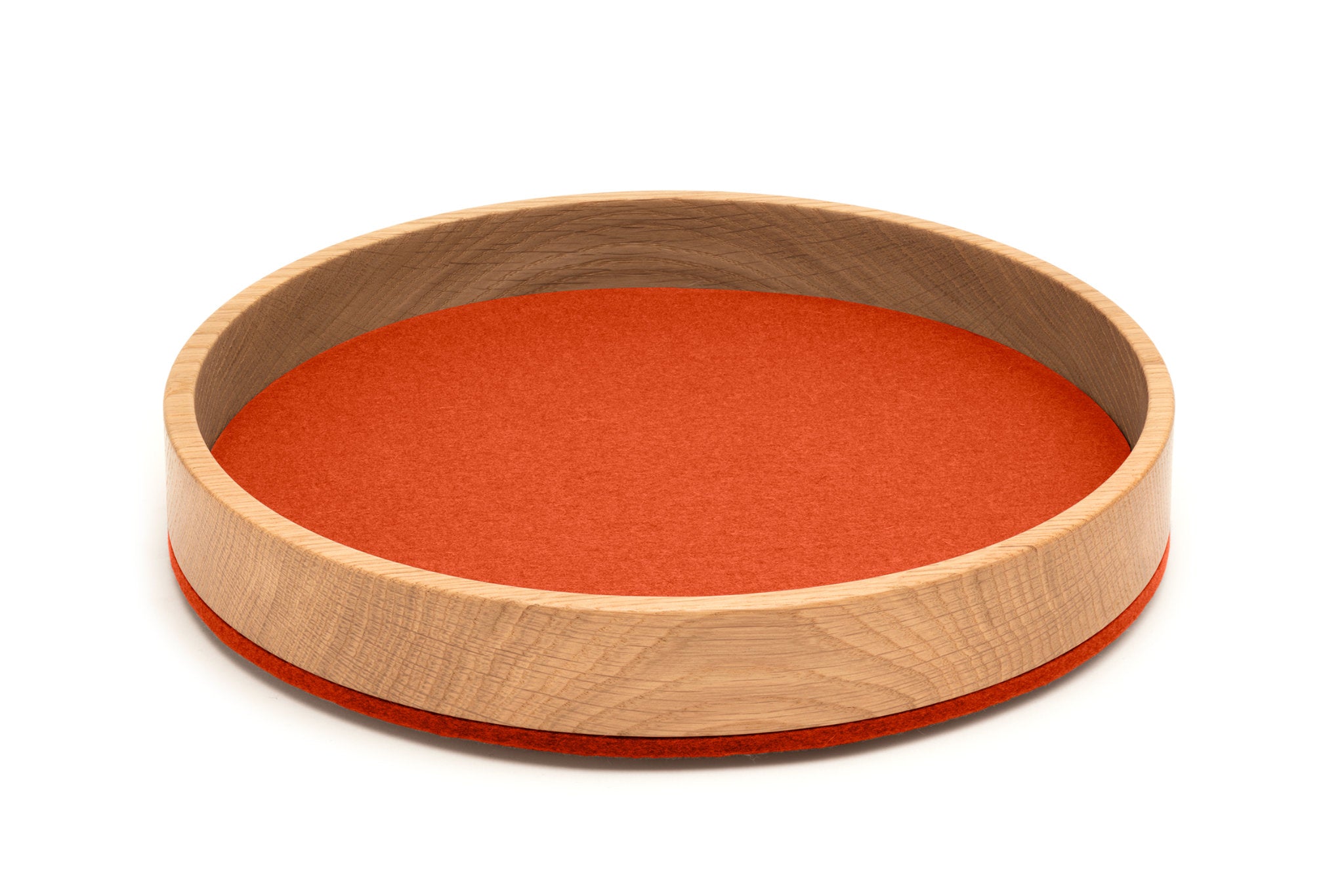 Rundes Tablett Bowl M von Hey-Sign aus Eichenholz und Wollfilz in der Farbe Mango