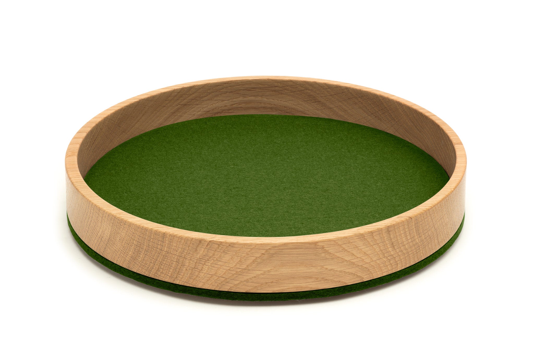 Rundes Tablett Bowl M von Hey-Sign aus Eichenholz und Wollfilz in der Farbe Olive