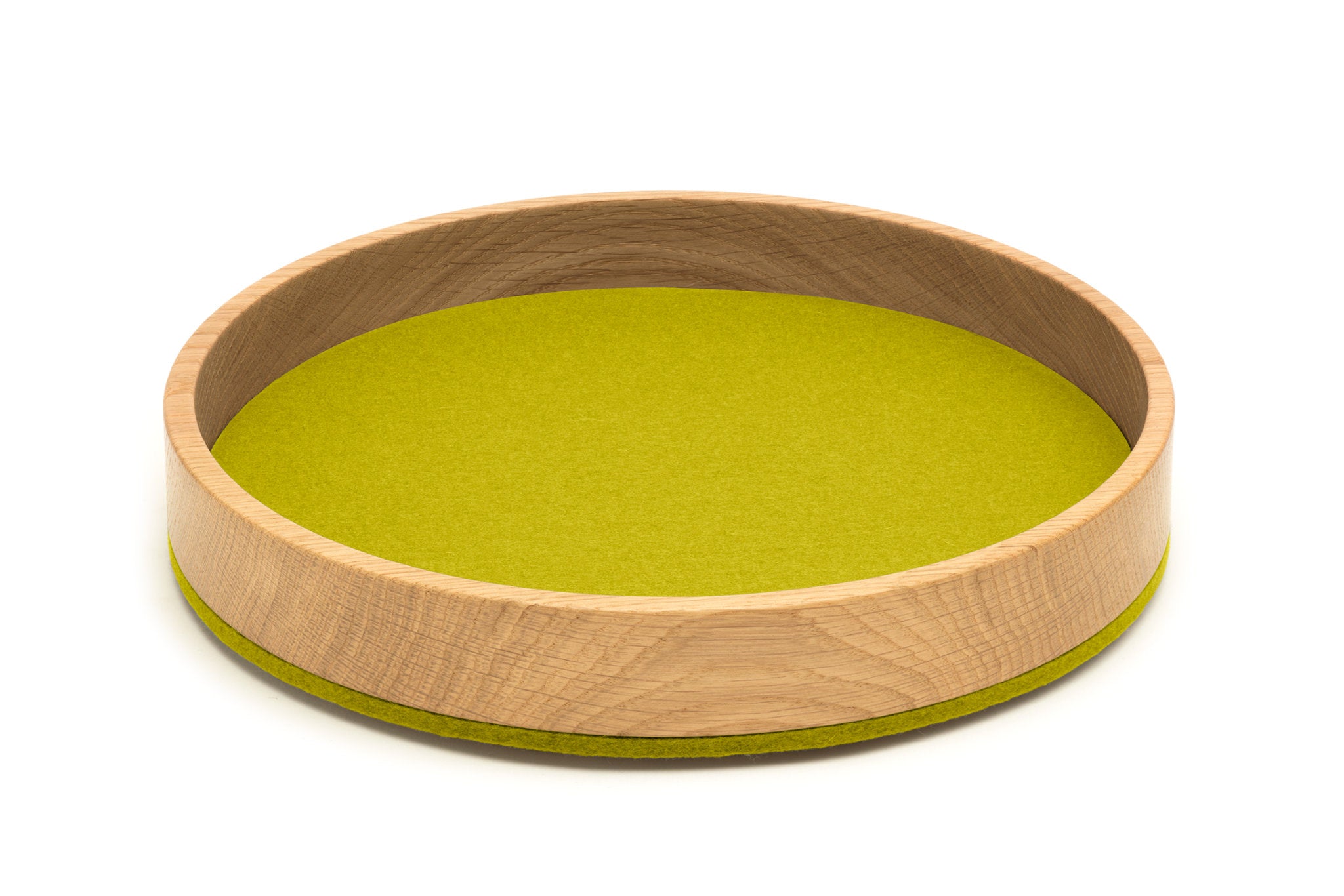 Rundes Tablett Bowl M von Hey-Sign aus Eichenholz und Wollfilz in der Farbe Verde