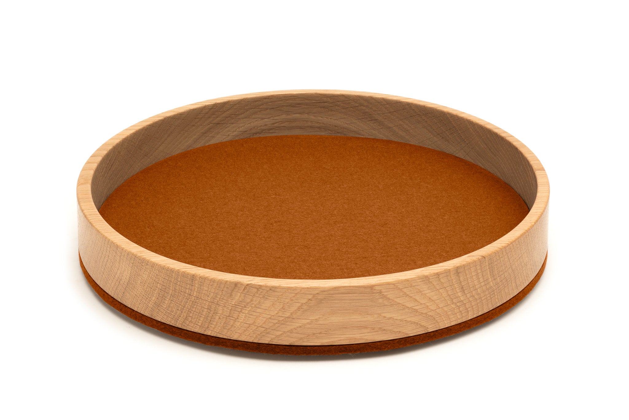 Rundes Tablett Bowl M von Hey-Sign aus Eichenholz und Wollfilz in der Farbe Walnuss