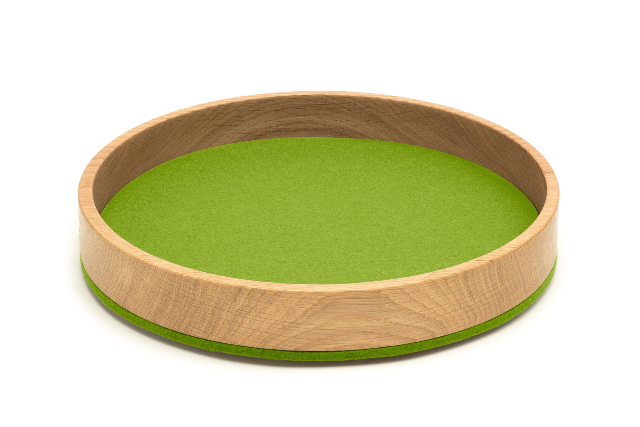 Rundes Tablett Bowl M von Hey-Sign aus Eichenholz und Wollfilz in der Farbe Maigrün