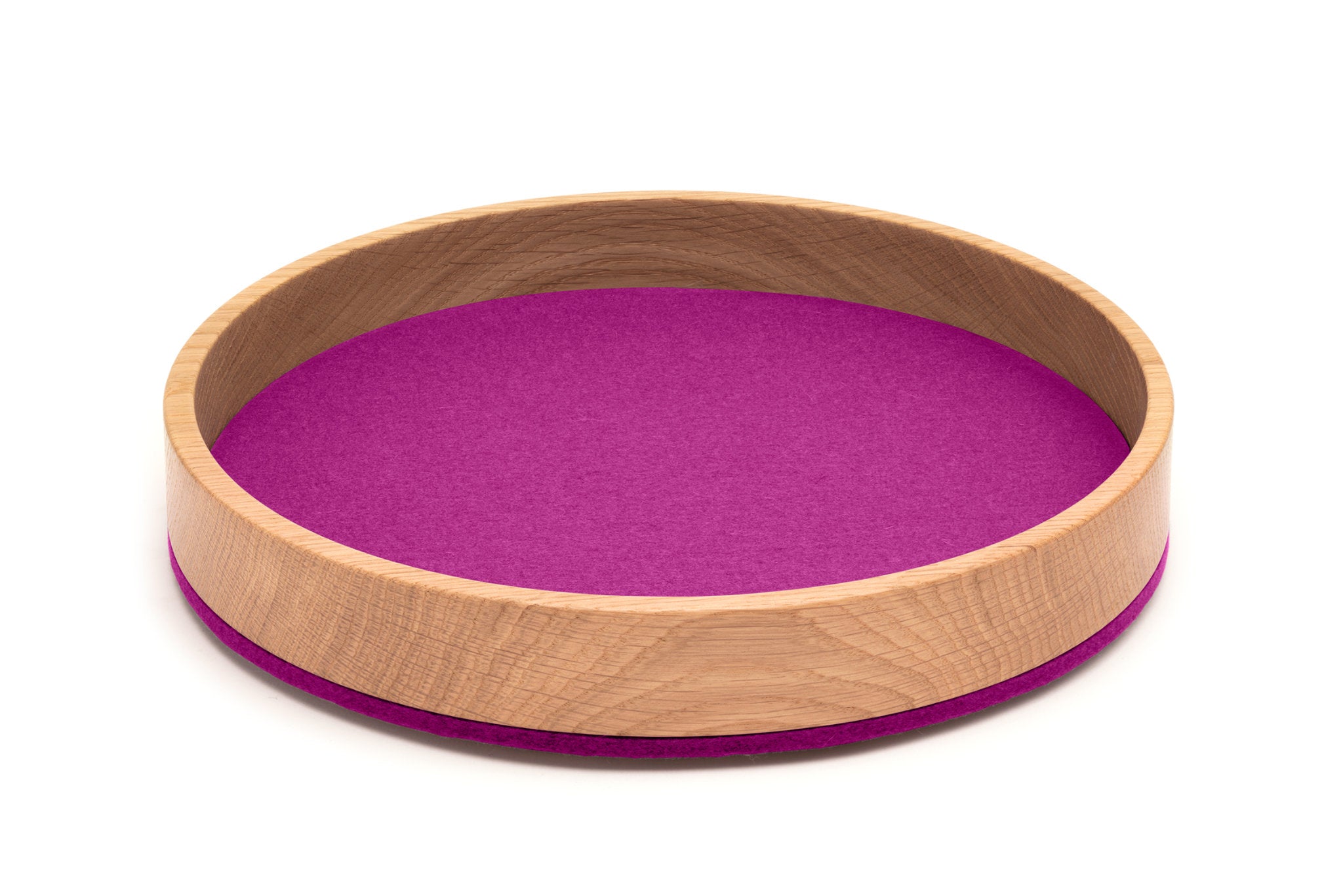 Rundes Tablett Bowl M von Hey-Sign aus Eichenholz und Wollfilz in der Farbe Pink