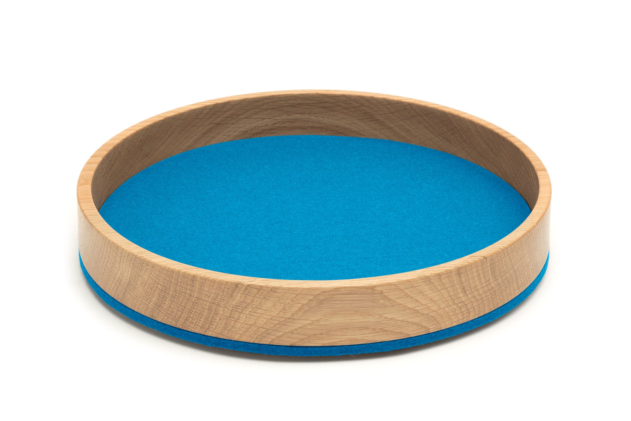 Rundes Tablett Bowl M von Hey-Sign aus Eichenholz und Wollfilz in der Farbe Petrol