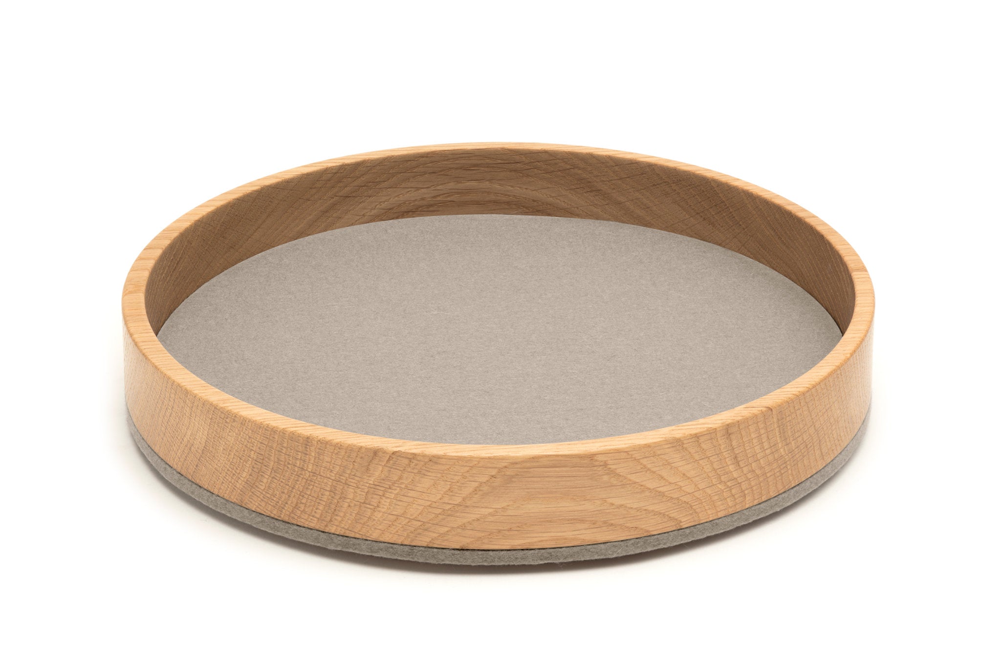 Rundes Tablett Bowl M von Hey-Sign aus Eichenholz und Wollfilz in der Farbe Stone