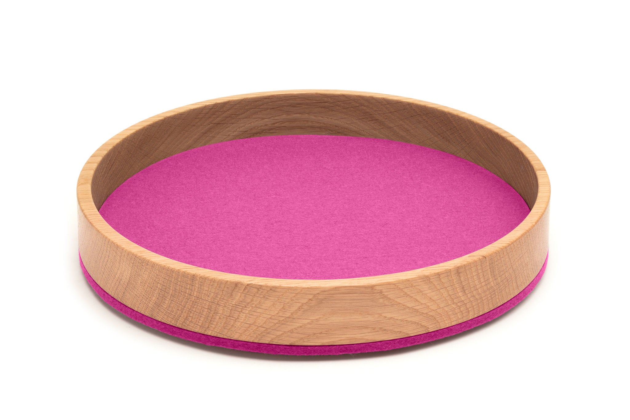 Rundes Tablett Bowl M von Hey-Sign aus Eichenholz und Wollfilz in der Farbe Rosa