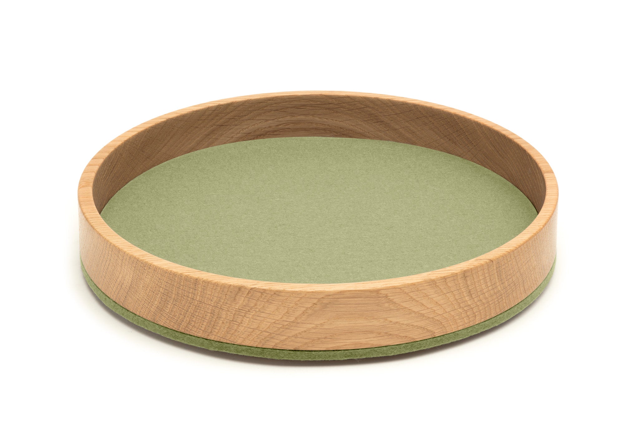 Rundes Tablett Bowl M von Hey-Sign aus Eichenholz und Wollfilz in der Farbe Pistazie