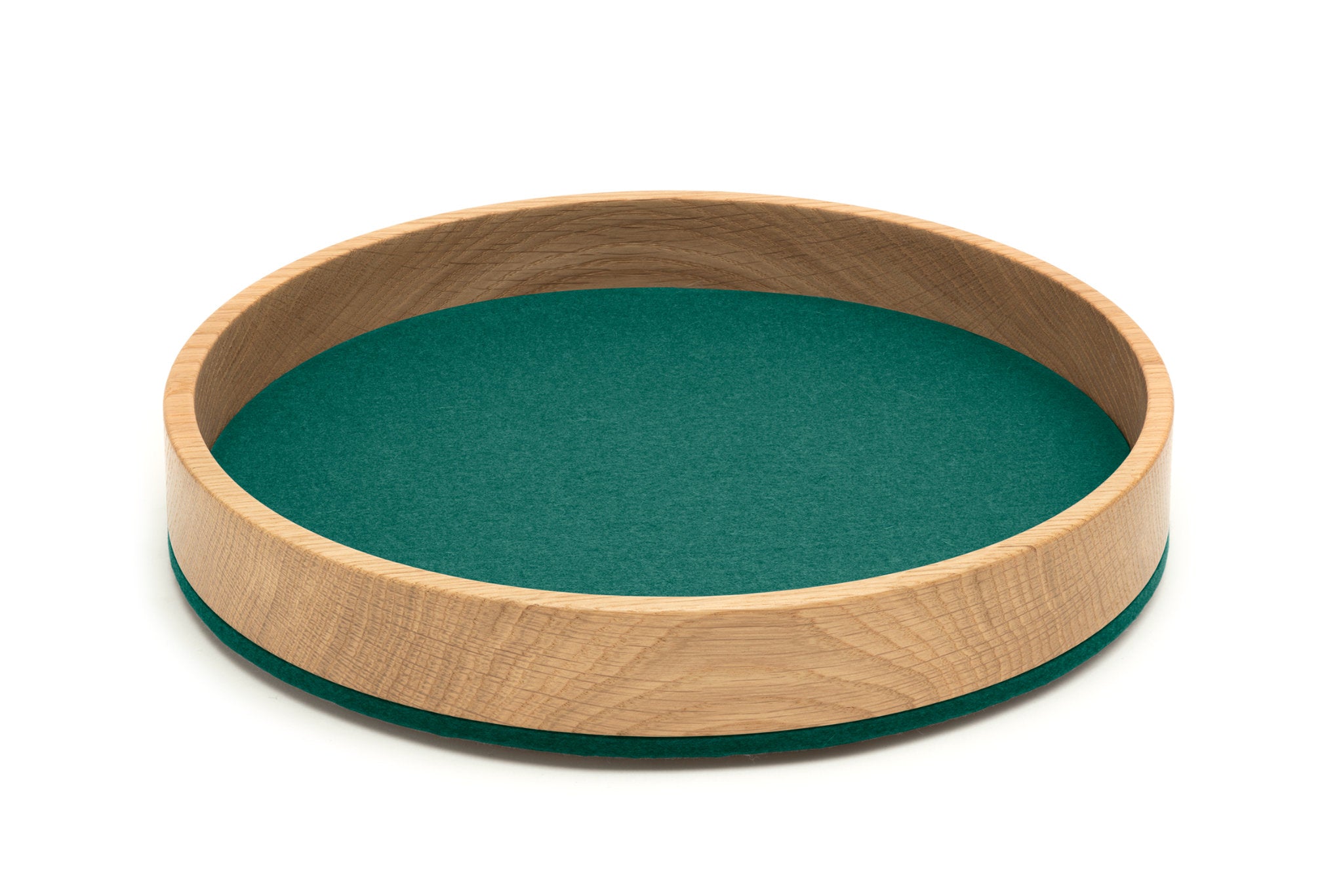 Rundes Tablett Bowl M von Hey-Sign aus Eichenholz und Wollfilz in der Farbe Jade