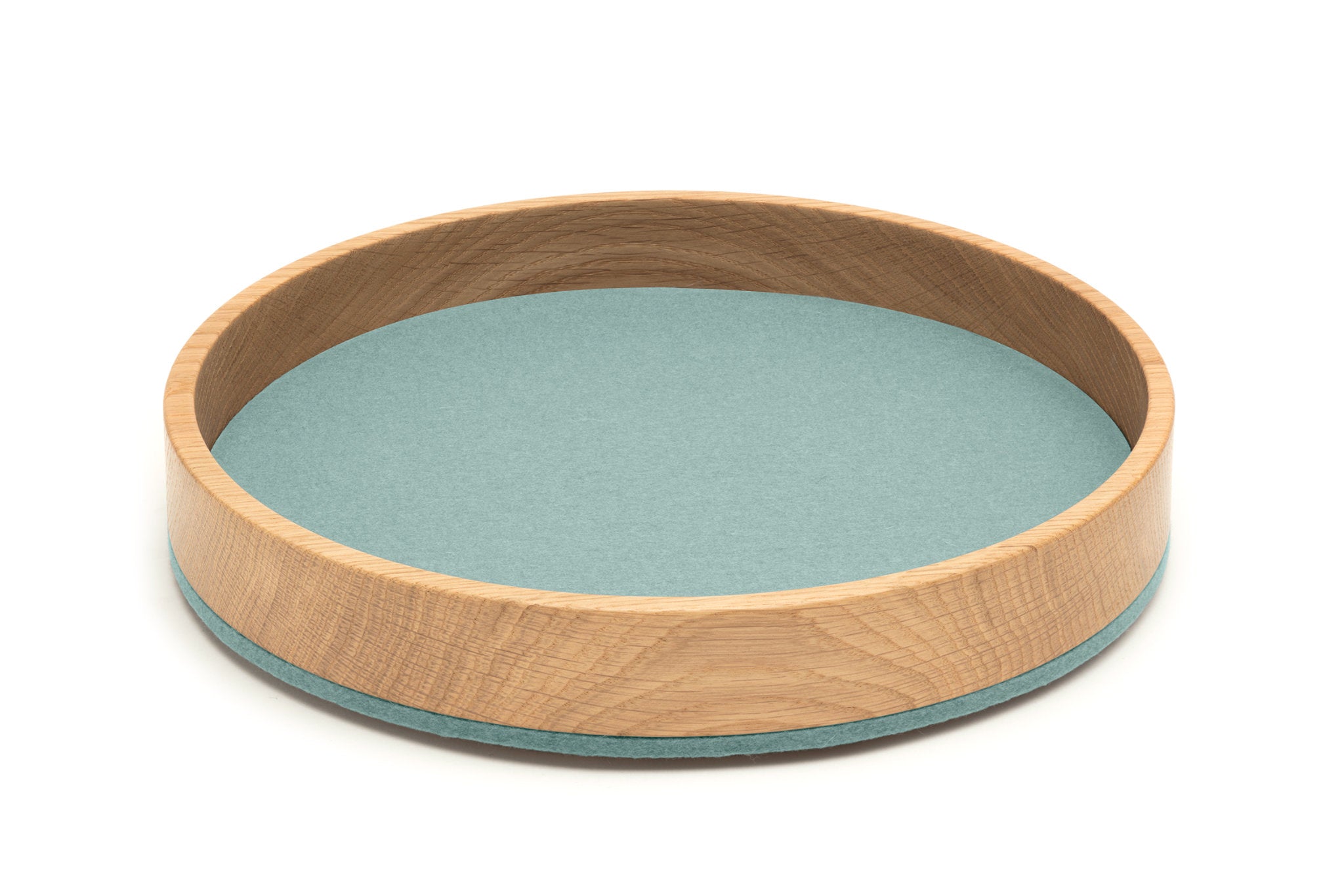 Rundes Tablett Bowl M von Hey-Sign aus Eichenholz und Wollfilz in der Farbe Aqua