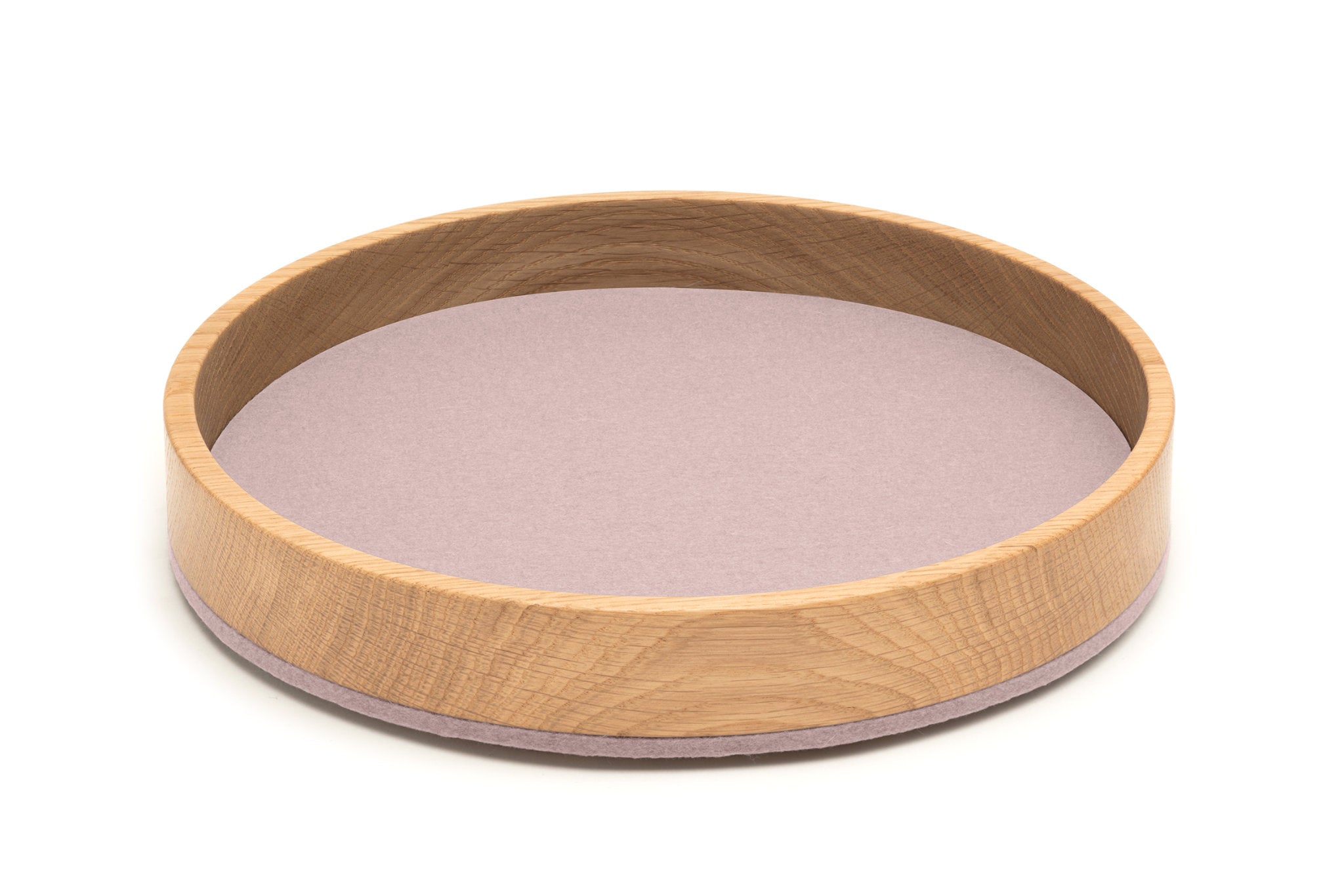 Rundes Tablett Bowl M von Hey-Sign aus Eichenholz und Wollfilz in der Farbe Powder