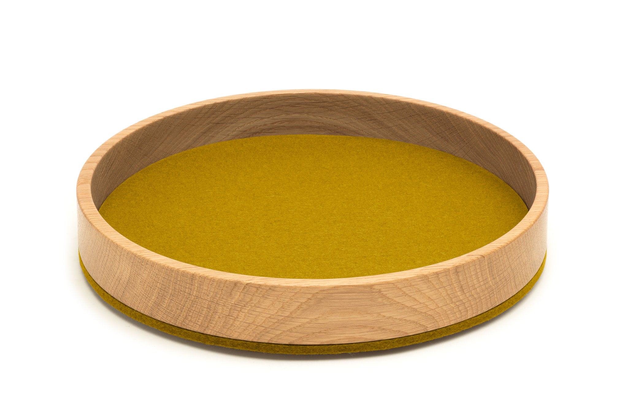 Rundes Tablett Bowl M von Hey-Sign aus Eichenholz und Wollfilz in der Farbe Mustard