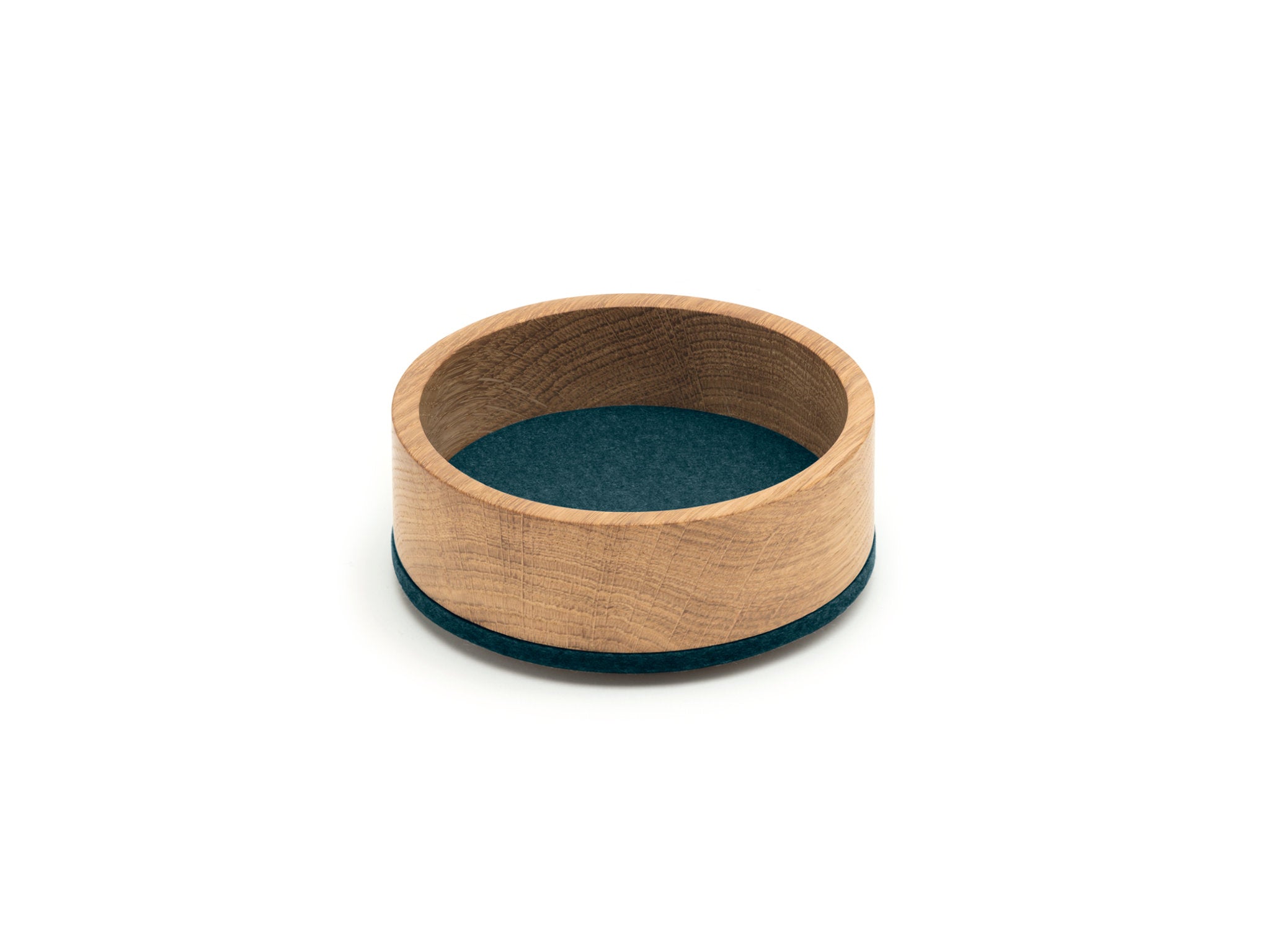 Rundes Tablett Bowl S von Hey-Sign aus Eichenholz und Wollfilz in der Farbe Ocean