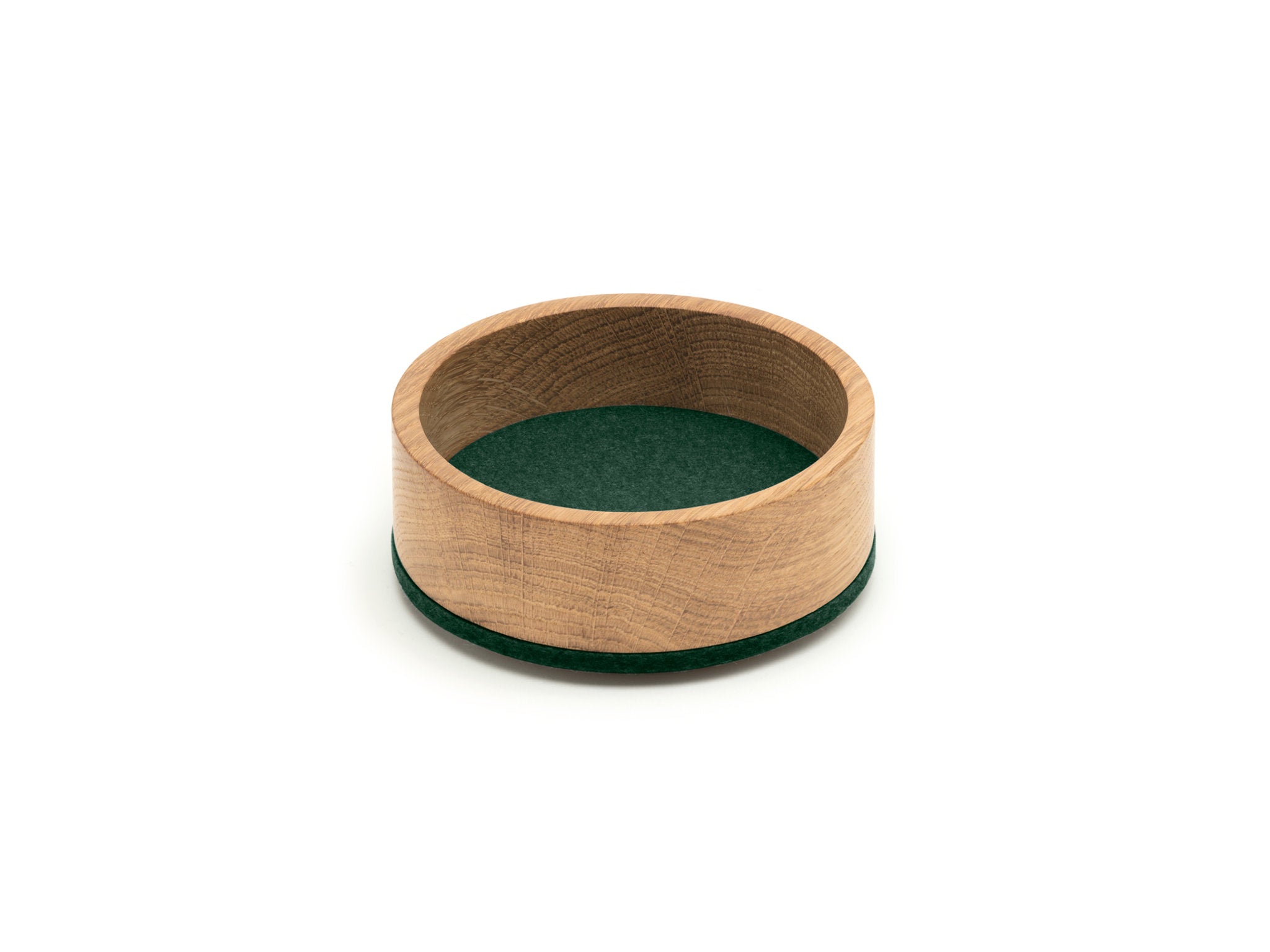 Rundes Tablett Bowl S von Hey-Sign aus Eichenholz und Wollfilz in der Farbe Deep Water