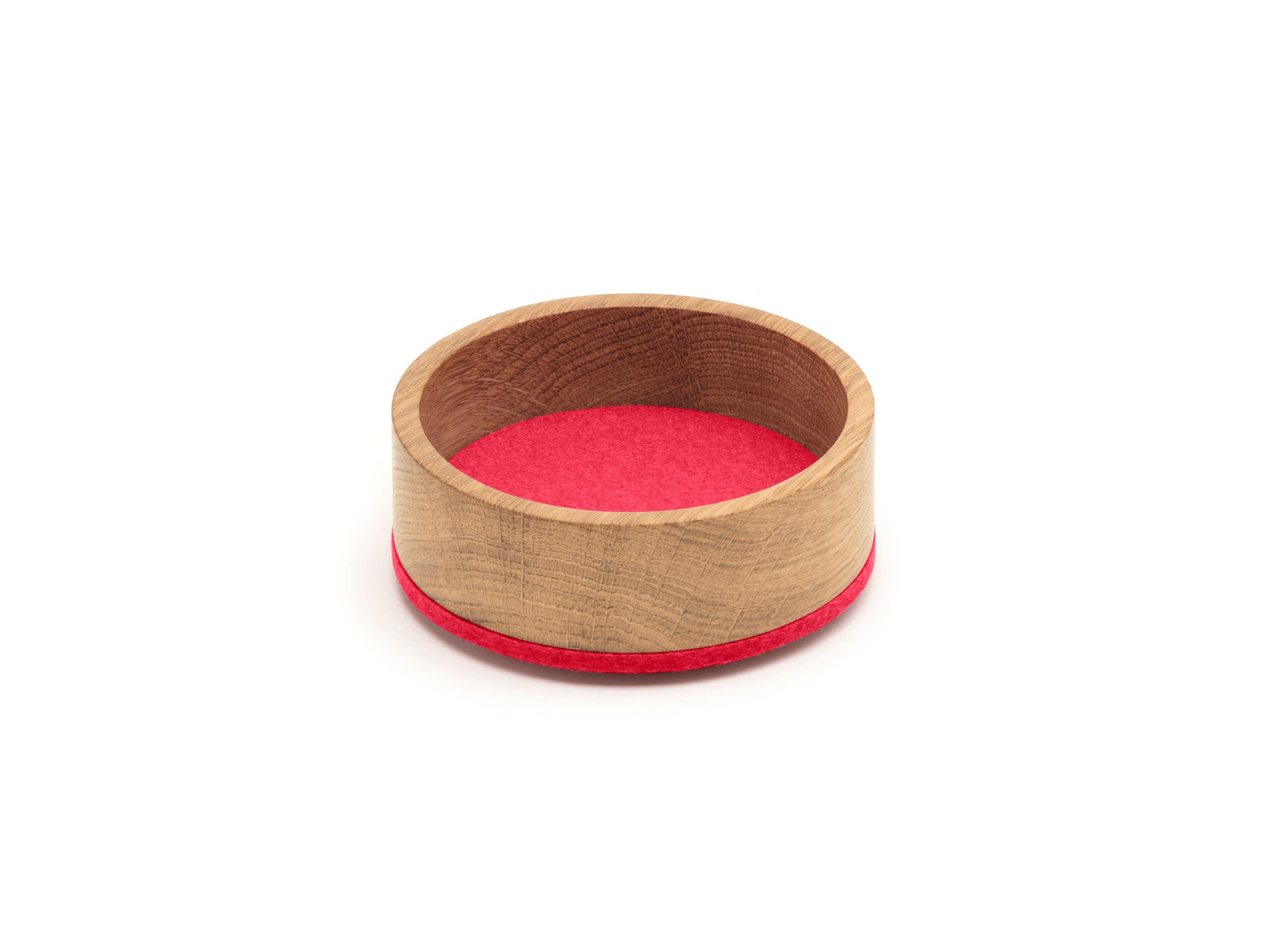 Rundes Tablett Bowl S von Hey-Sign aus Eichenholz und Wollfilz in der Farbe Coral