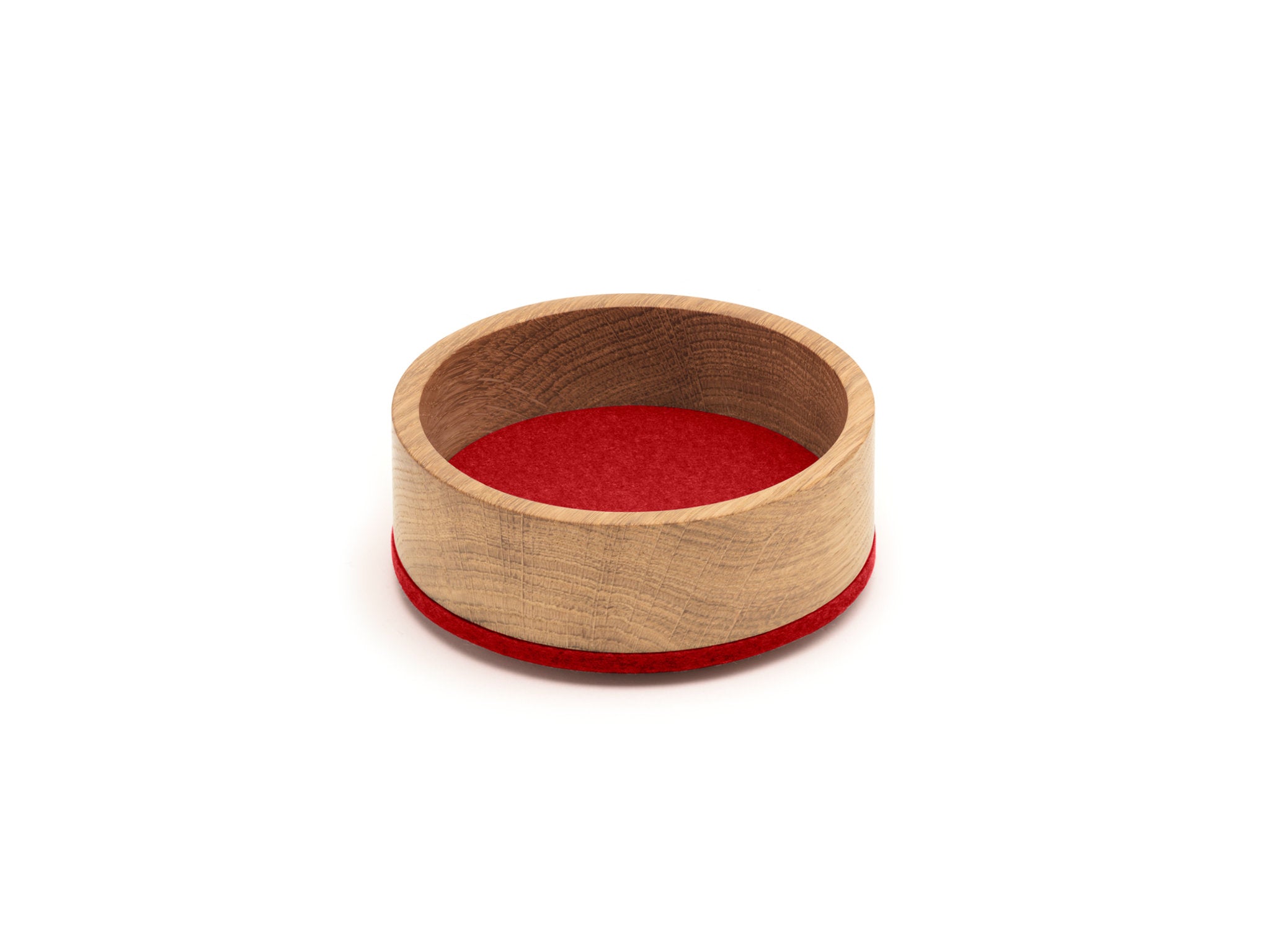 Rundes Tablett Bowl S von Hey-Sign aus Eichenholz und Wollfilz in der Farbe Rot