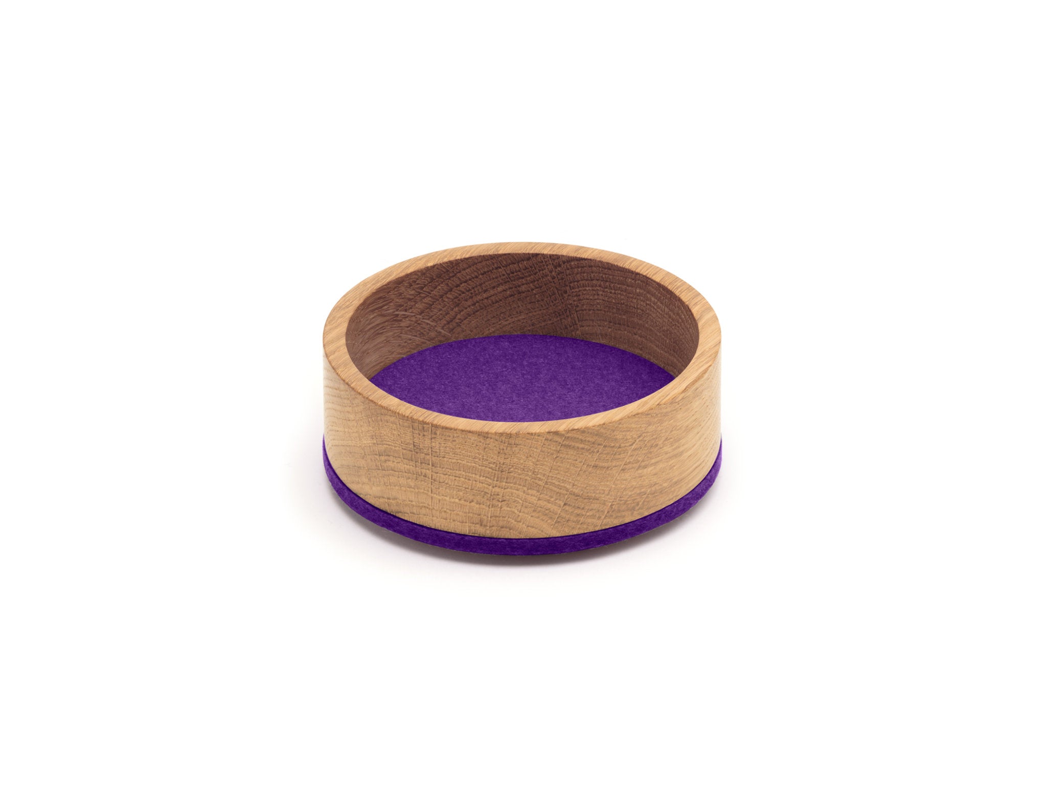 Rundes Tablett Bowl S von Hey-Sign aus Eichenholz und Wollfilz in der Farbe Violett