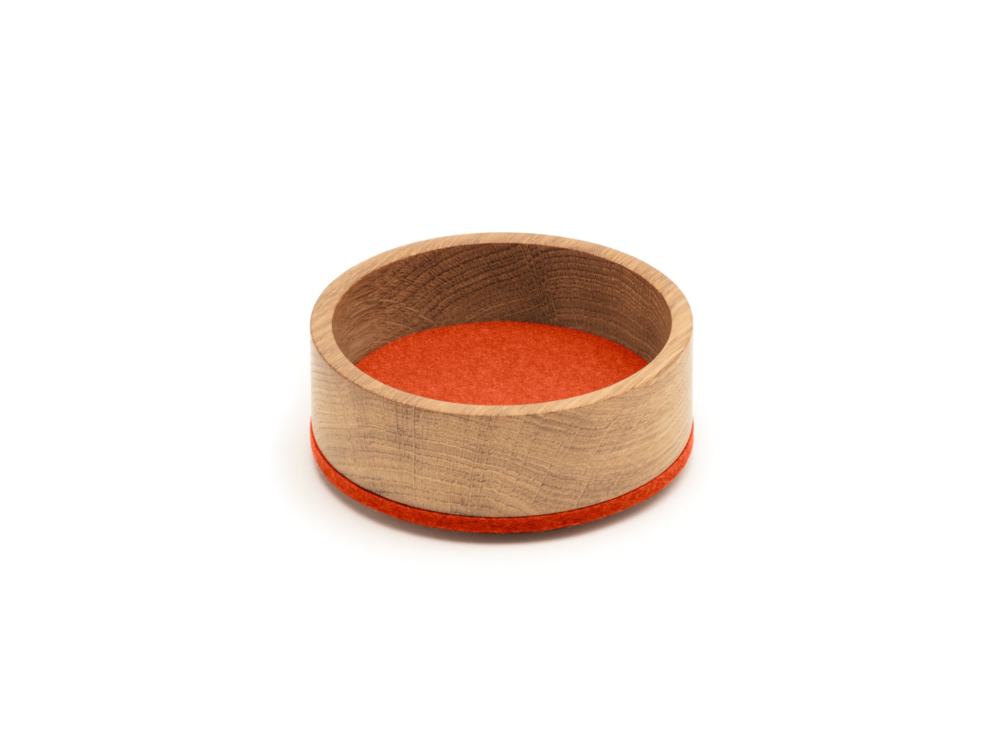 Rundes Tablett Bowl S von Hey-Sign aus Eichenholz und Wollfilz in der Farbe Mango