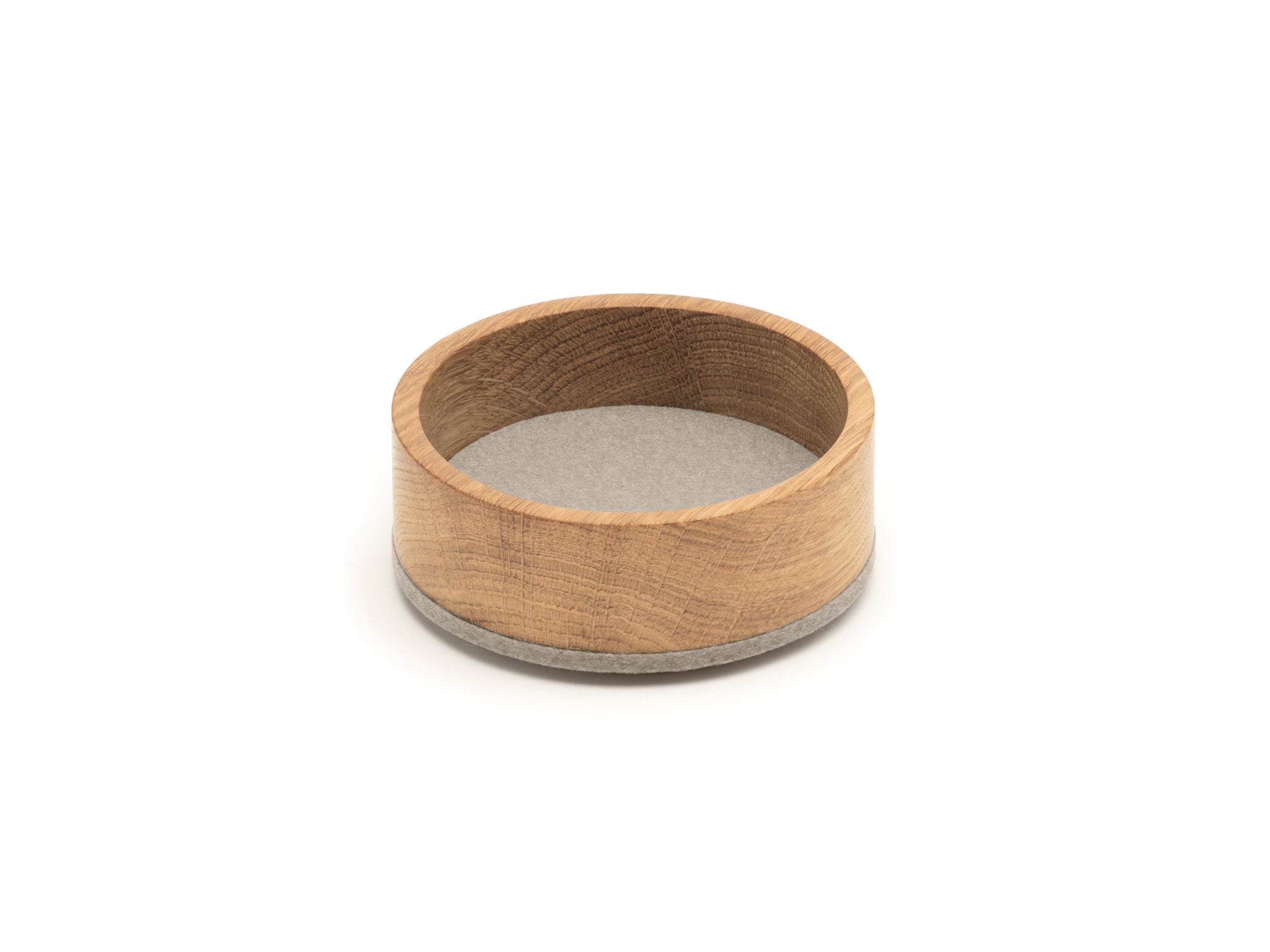 Rundes Tablett Bowl S von Hey-Sign aus Eichenholz und Wollfilz in der Farbe Stone