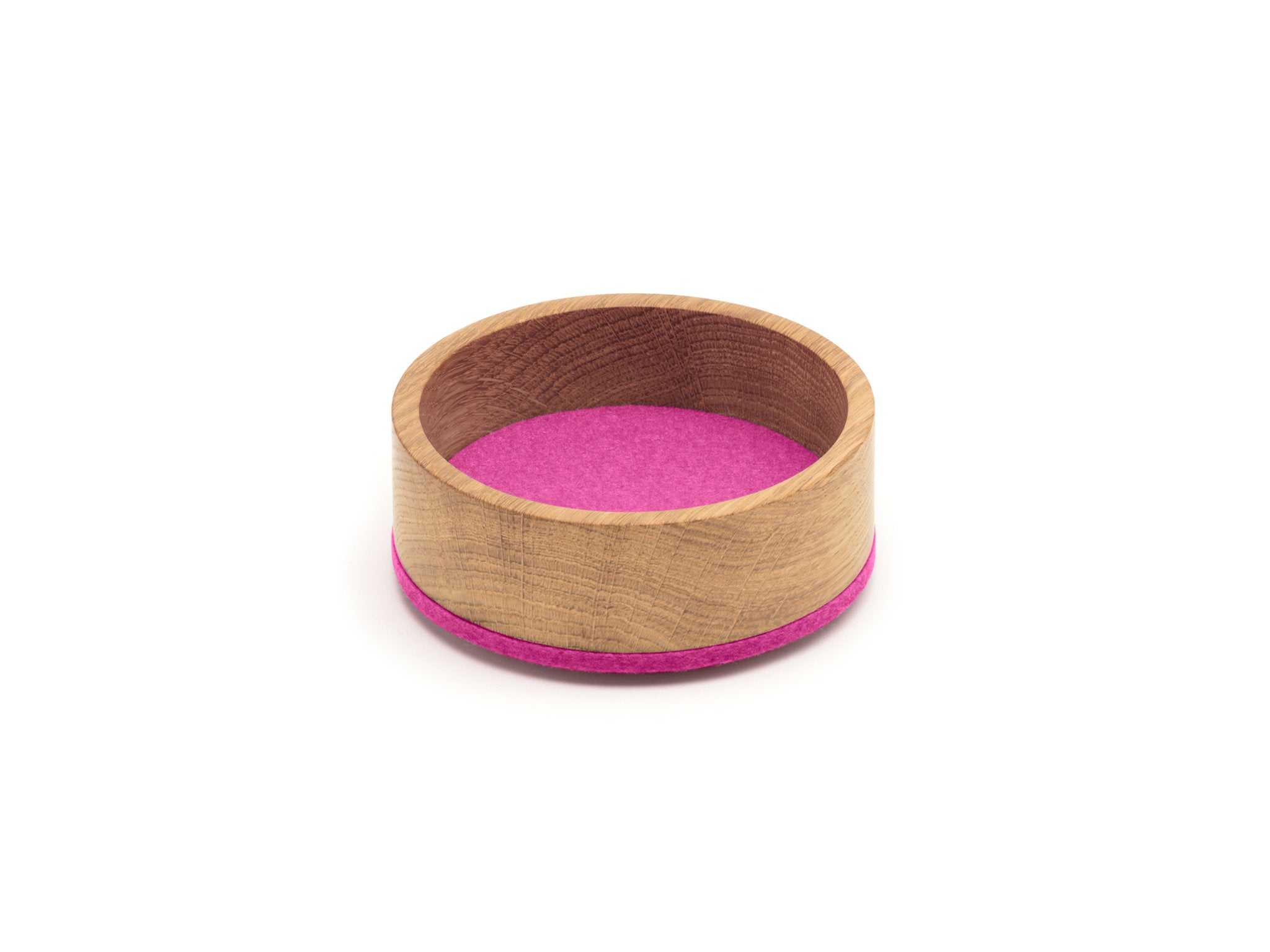 Rundes Tablett Bowl S von Hey-Sign aus Eichenholz und Wollfilz in der Farbe Rosa