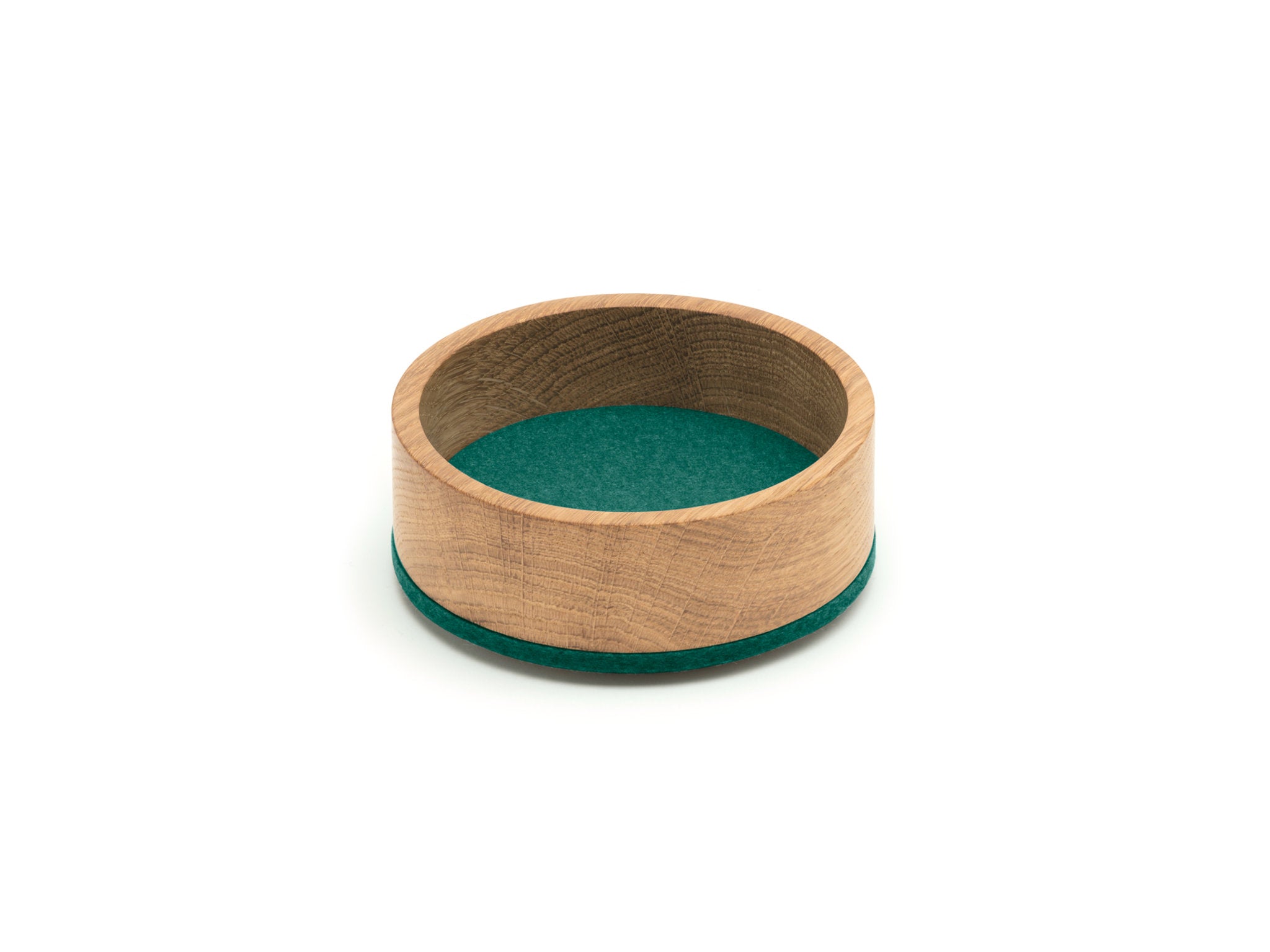 Rundes Tablett Bowl S von Hey-Sign aus Eichenholz und Wollfilz in der Farbe Jade