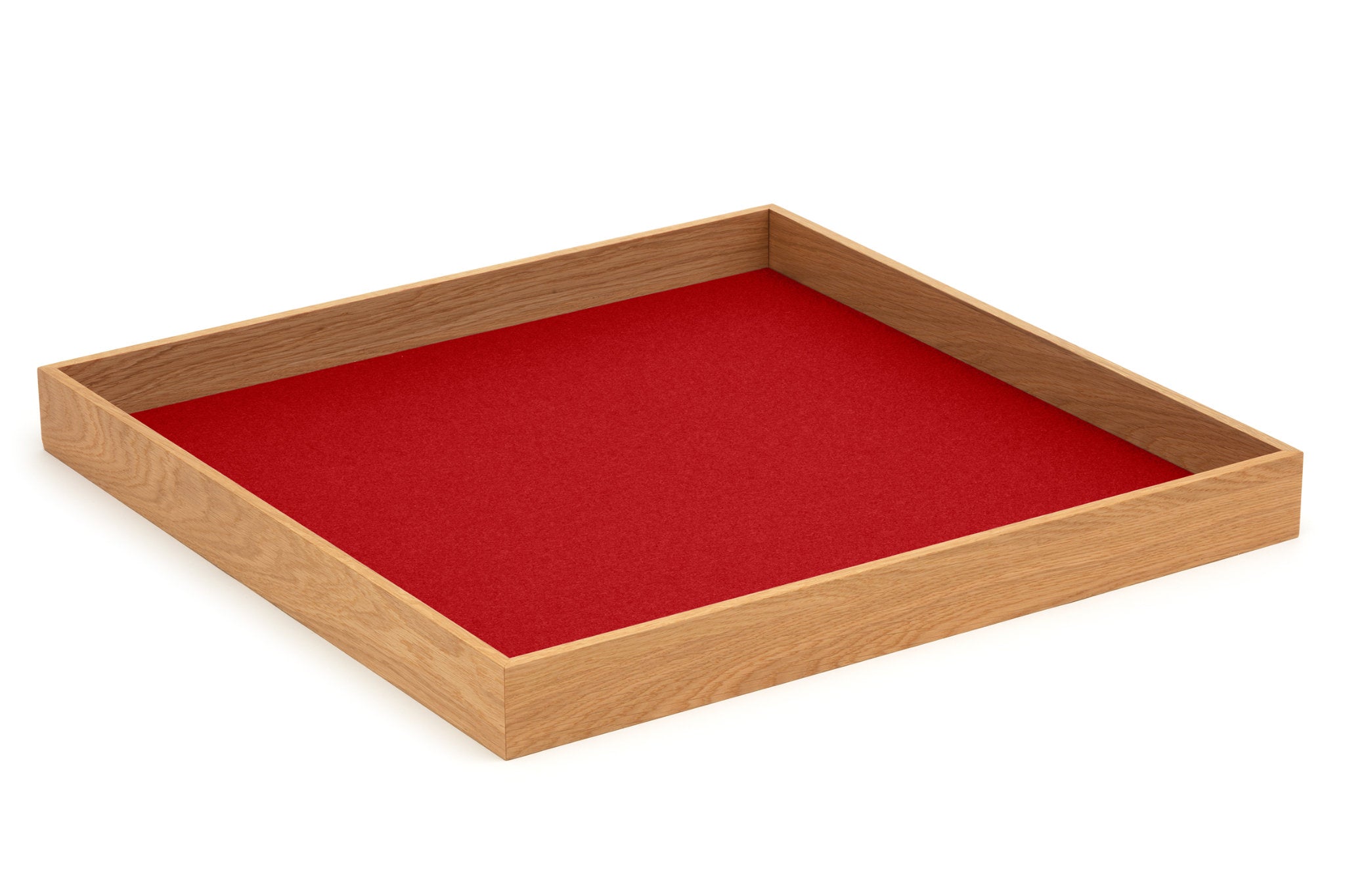 Hey-Sign quadratisches Tablett Tray aus Eiche mit Einlage aus Wollfilz in der Farbe Rot