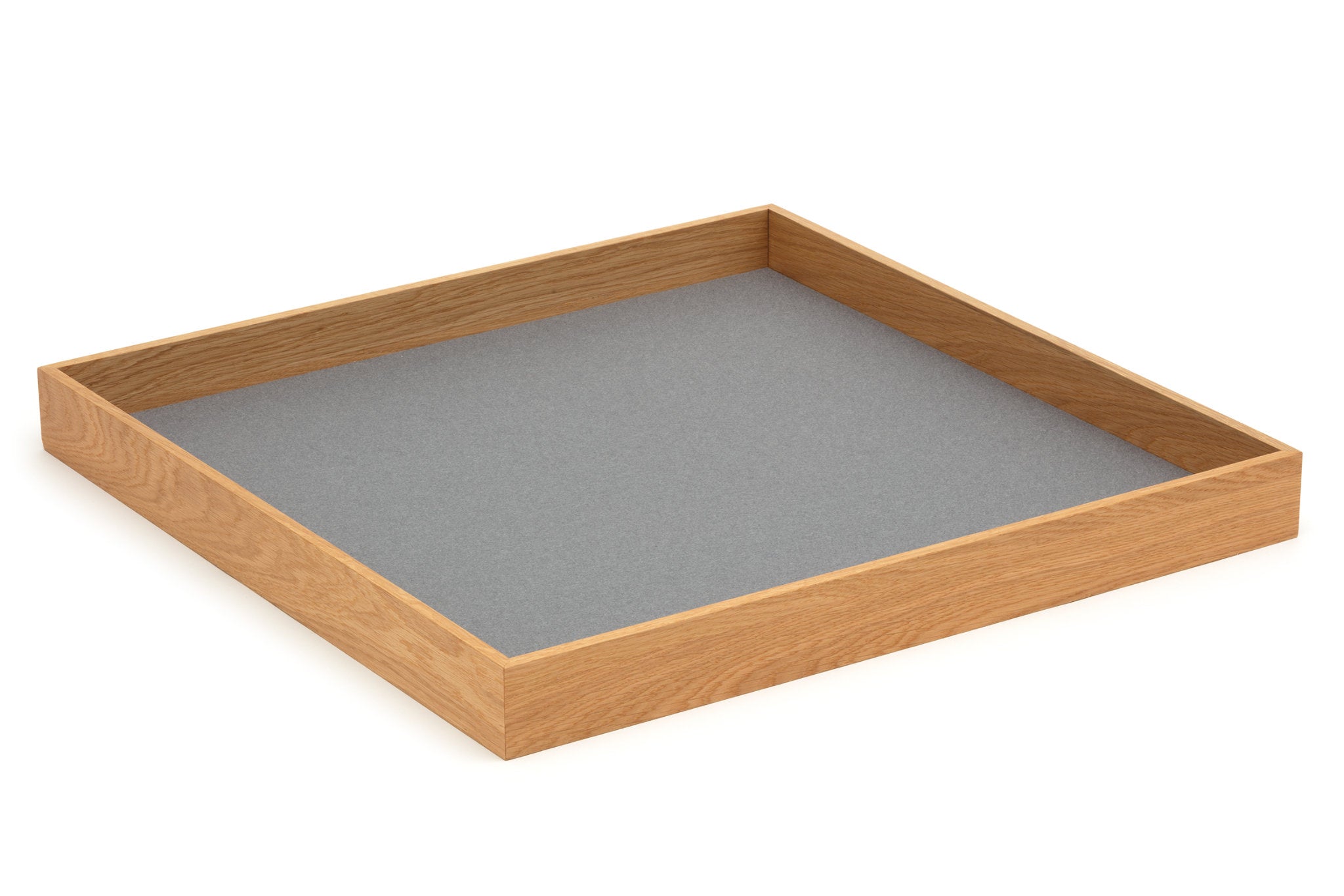 Hey-Sign quadratisches Tablett Tray aus Eiche mit Einlage aus Wollfilz in der Farbe Hellgrau