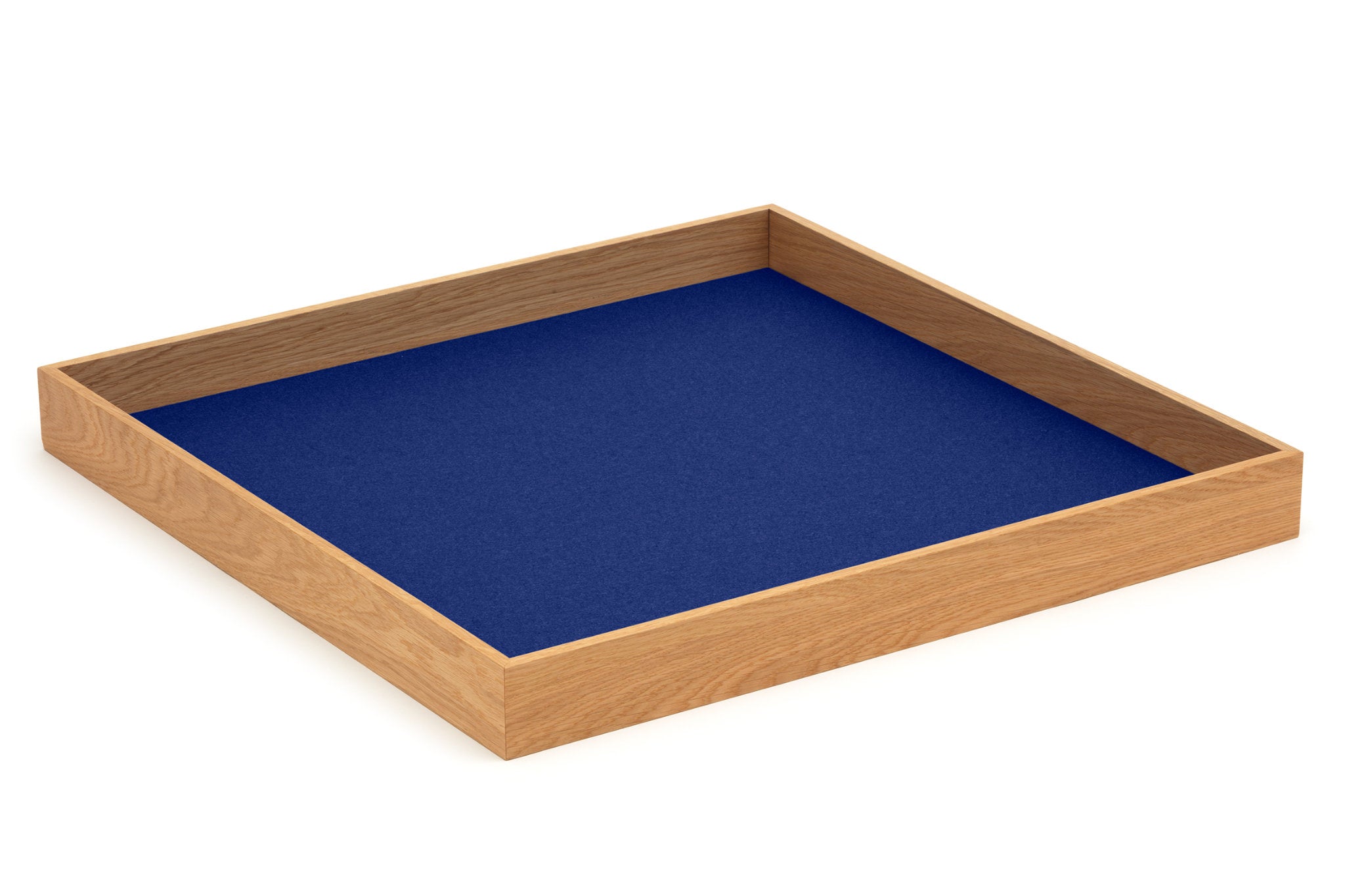 Hey-Sign quadratisches Tablett Tray aus Eiche mit Einlage aus Wollfilz in der Farbe Dunkelblau