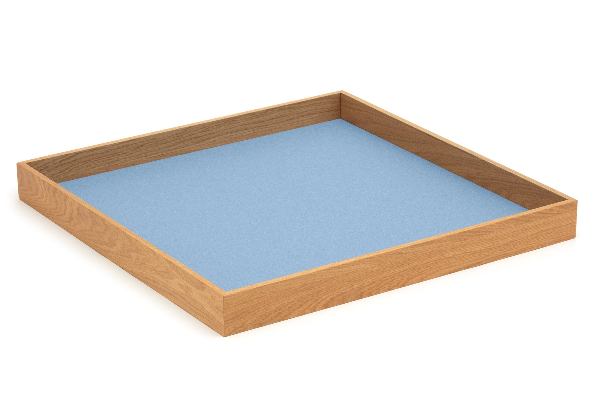 Hey-Sign quadratisches Tablett Tray aus Eiche mit Einlage aus Wollfilz in der Farbe Pastellblau