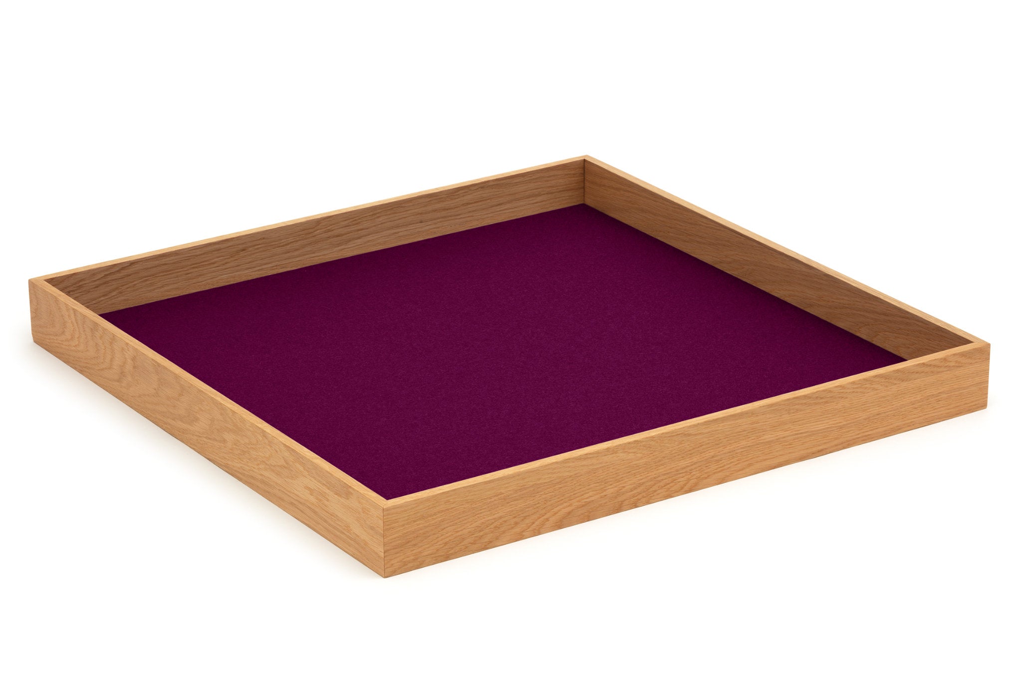 Hey-Sign quadratisches Tablett Tray aus Eiche mit Einlage aus Wollfilz in der Farbe Aubergine