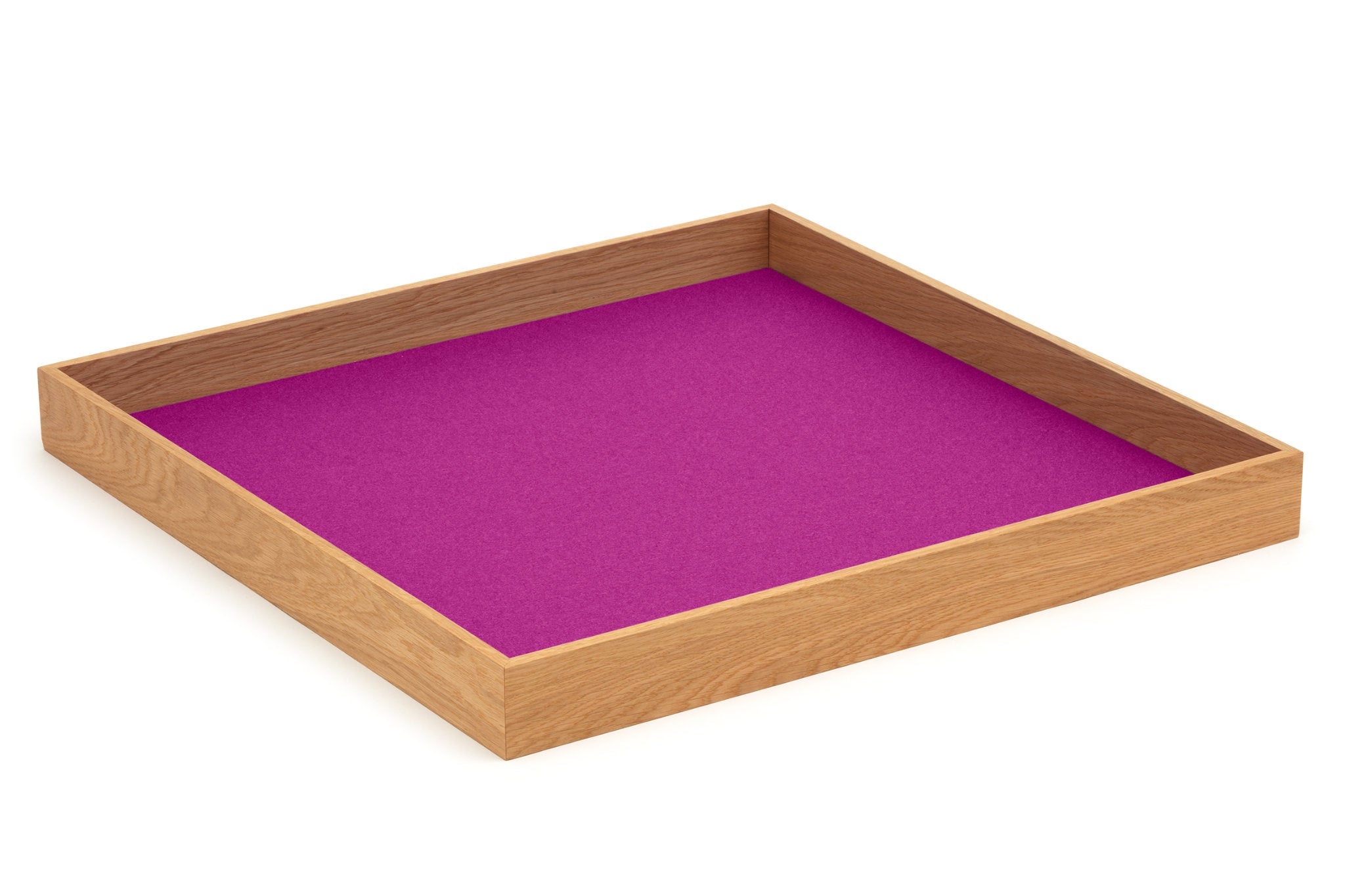 Hey-Sign quadratisches Tablett Tray aus Eiche mit Einlage aus Wollfilz in der Farbe Pink