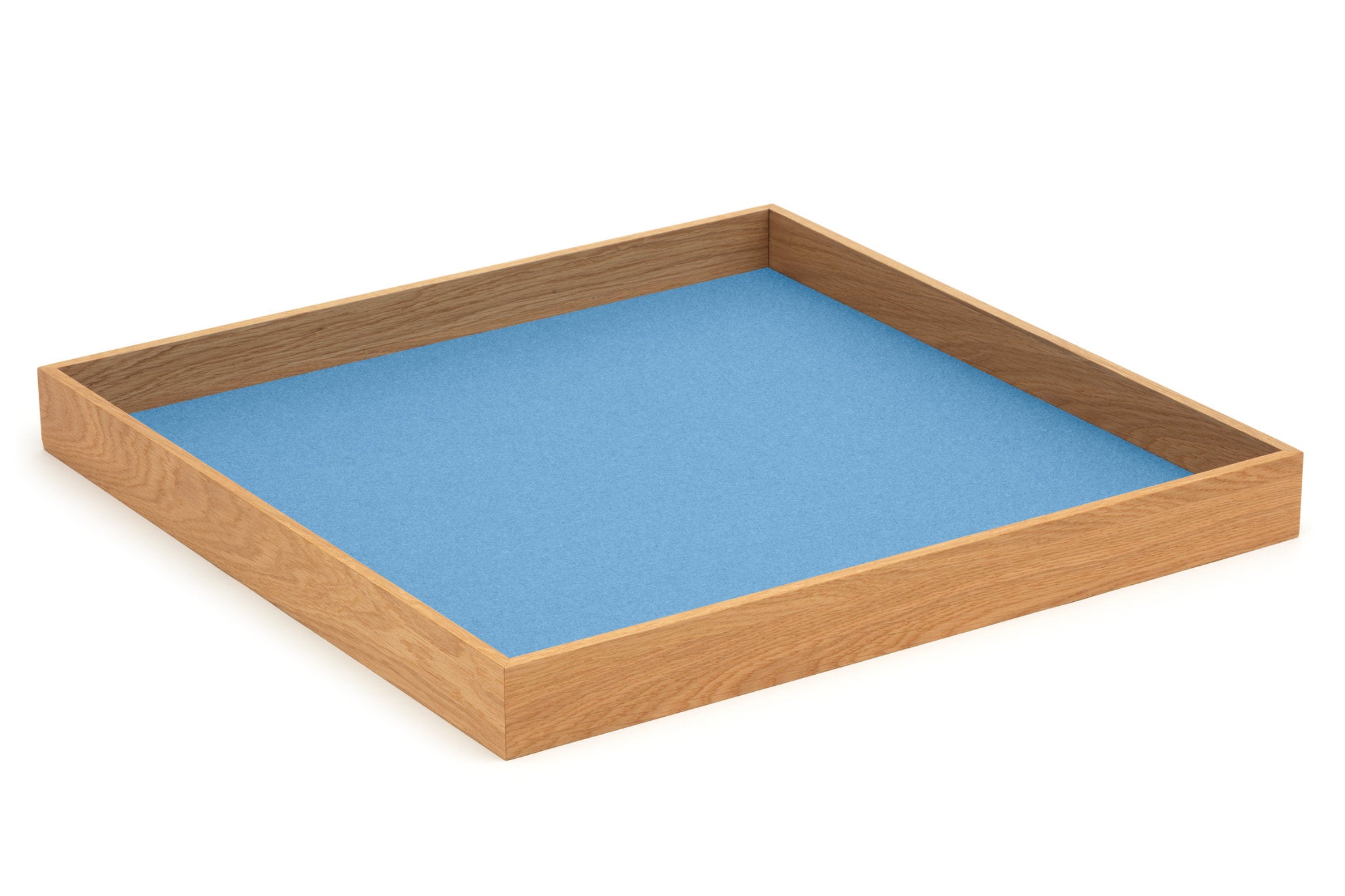 Hey-Sign quadratisches Tablett Tray aus Eiche mit Einlage aus Wollfilz in der Farbe Himmel