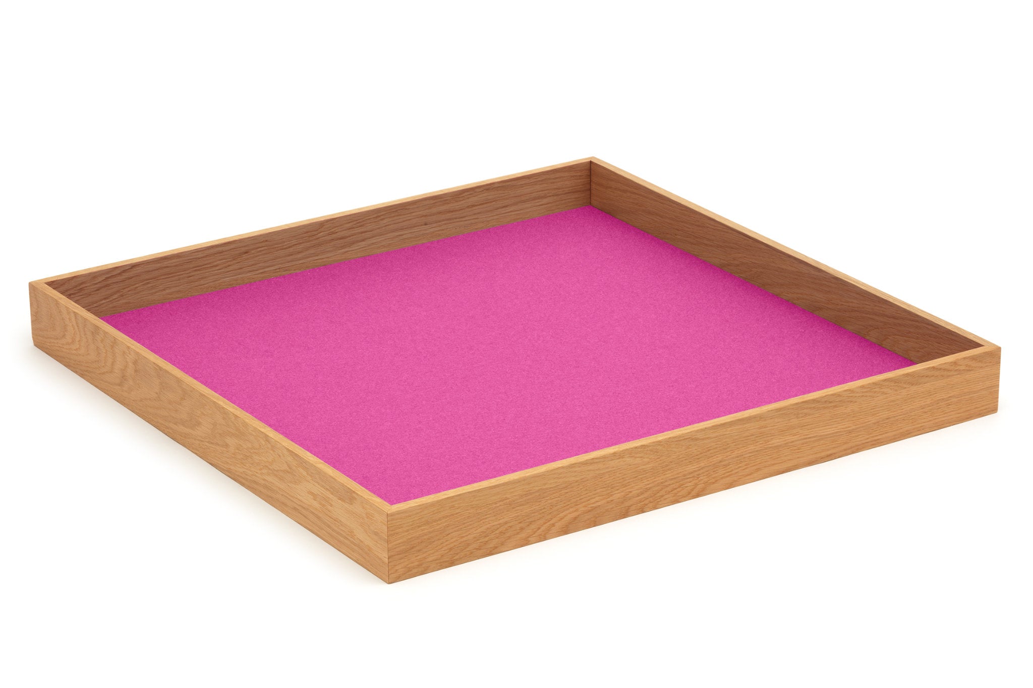 Hey-Sign quadratisches Tablett Tray aus Eiche mit Einlage aus Wollfilz in der Farbe Rosa