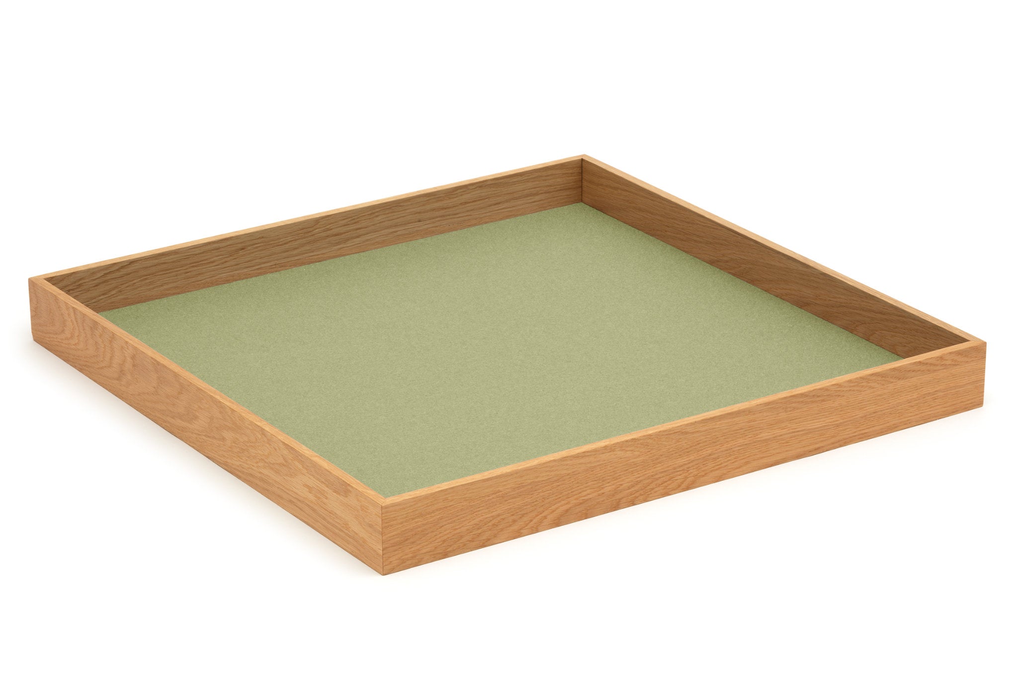 Hey-Sign quadratisches Tablett Tray aus Eiche mit Einlage aus Wollfilz in der Farbe Pistazie