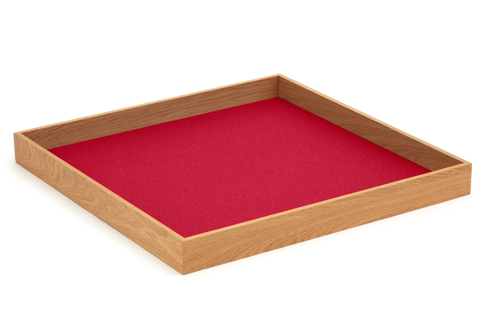 Hey-Sign quadratisches Tablett Tray aus Eiche mit Einlage aus Wollfilz in der Farbe Mohnrot